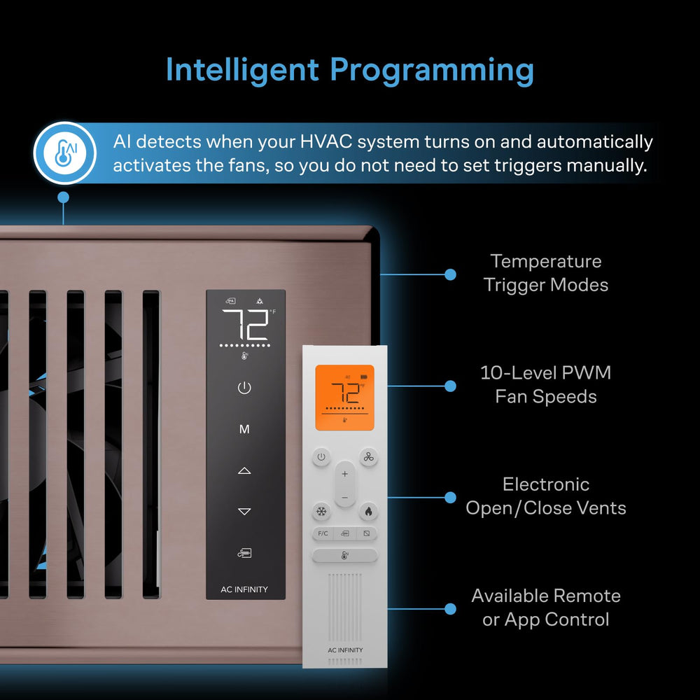 AC Infinity AIRTAP T4 instalado en rejilla 4x10 mejorando la distribución de aire