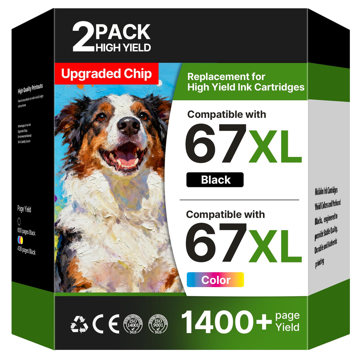 Acaves pack 67XL frontal mostrando cartuchos y etiqueta de compatibilidad
