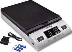 Accuteck 8250 vista frontal con plataforma plegable, facilita pesado de sobres y tubos