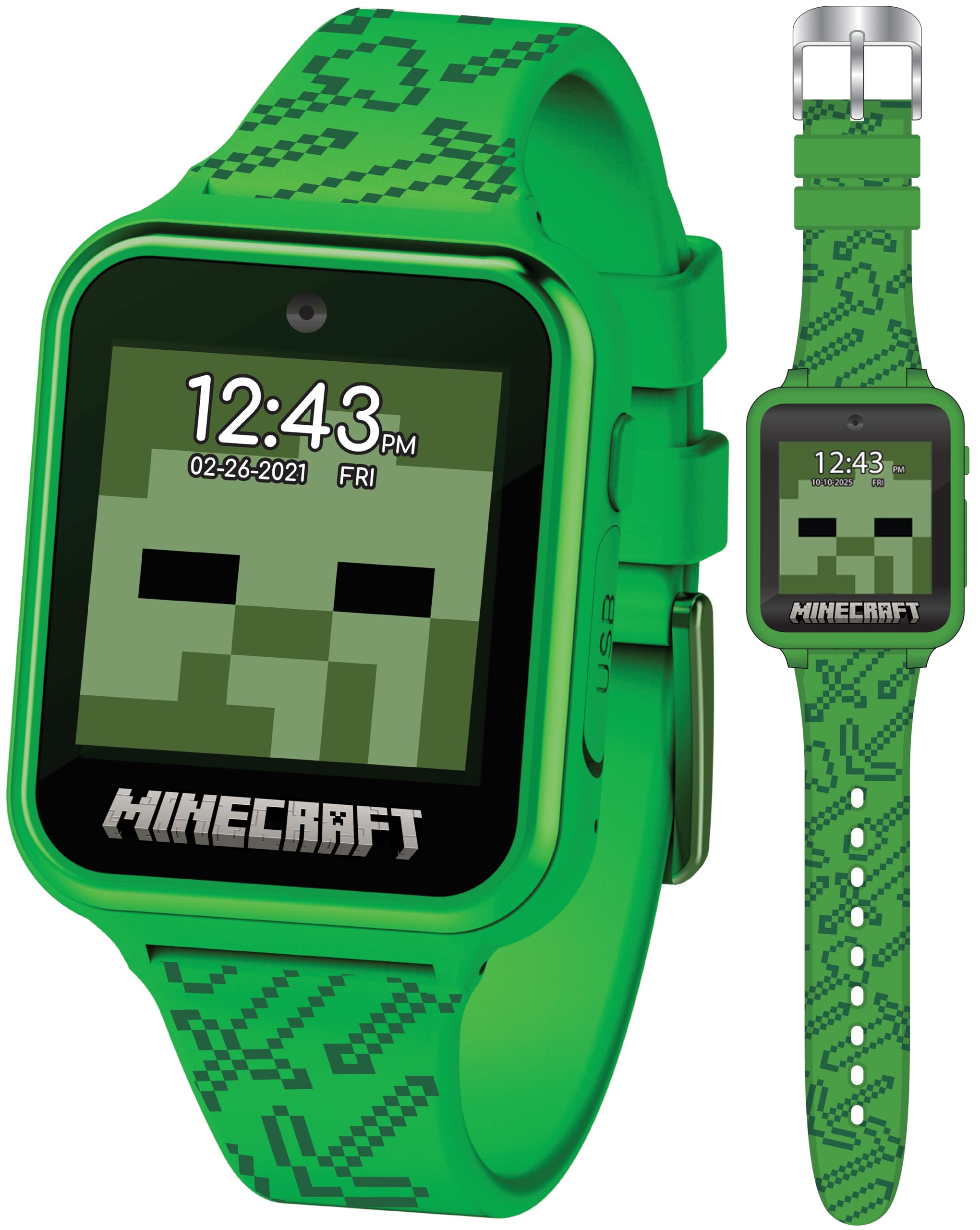 Accutime pantalla táctil mostrando 10 carátulas Minecraft personalizables