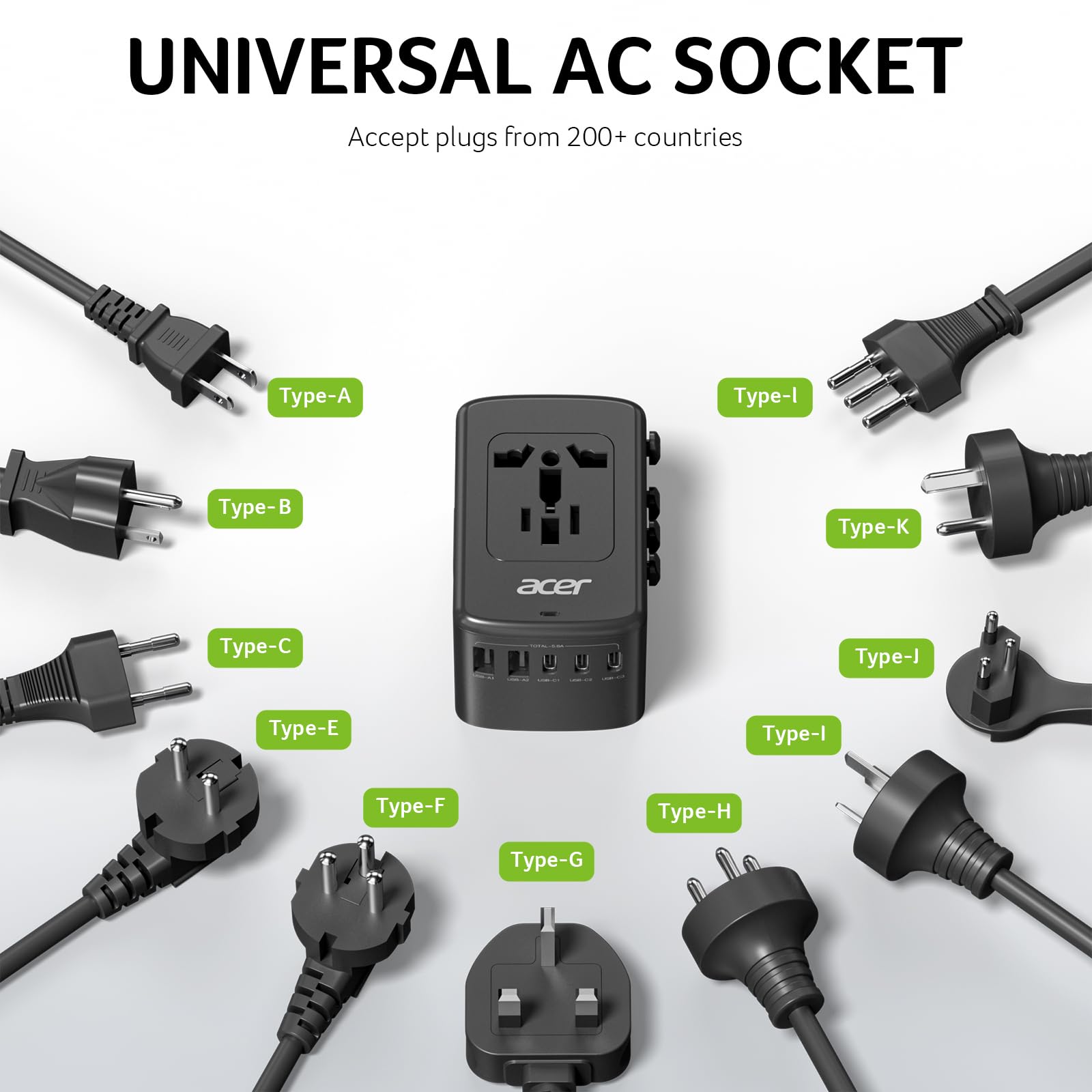 Acer adaptador en uso en habitación cargando dispositivos múltiples