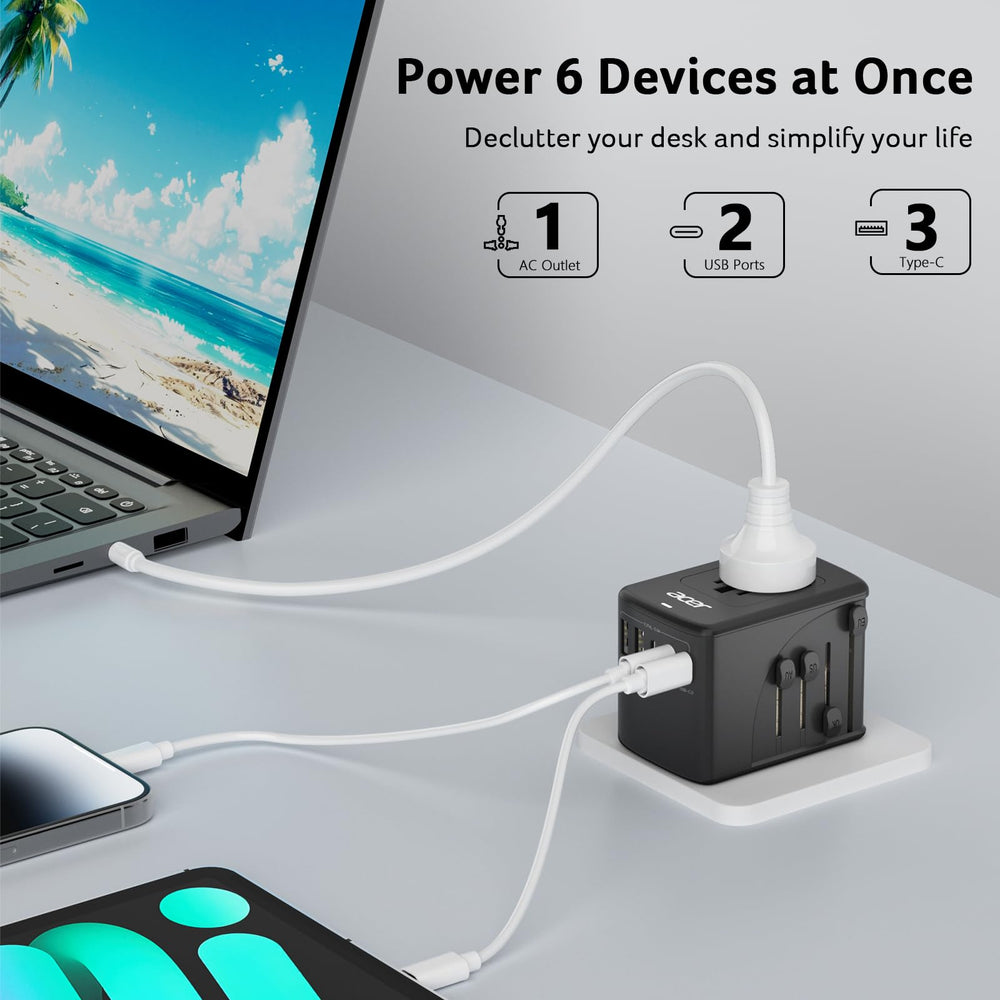 Acer toma AC universal aceptando enchufes internacionales