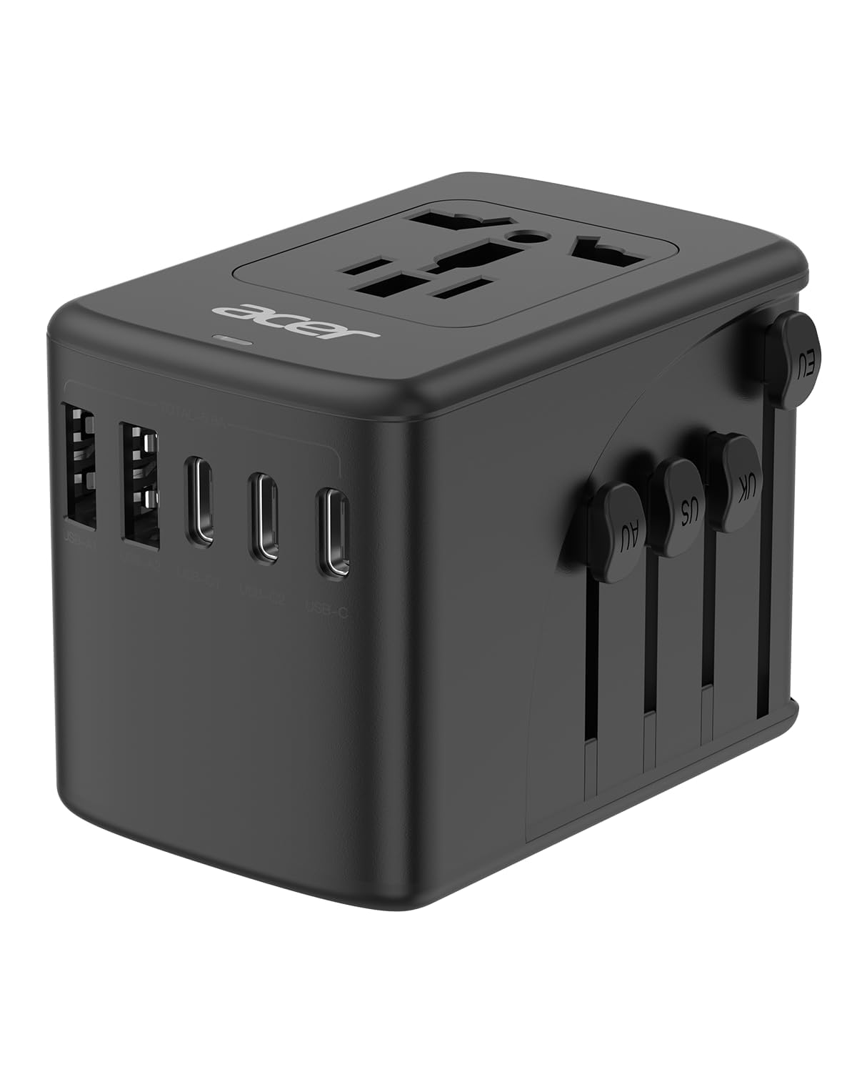 Acer adaptador frontal mostrando todos los puertos y carga simultánea