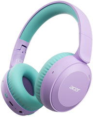 Acer auriculares frontal morado verde mostrando diseño y seguridad
