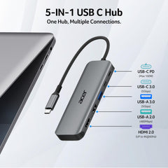 Acer detalle de puertos HDMI, USB-C y USB-A para conectividad rápida