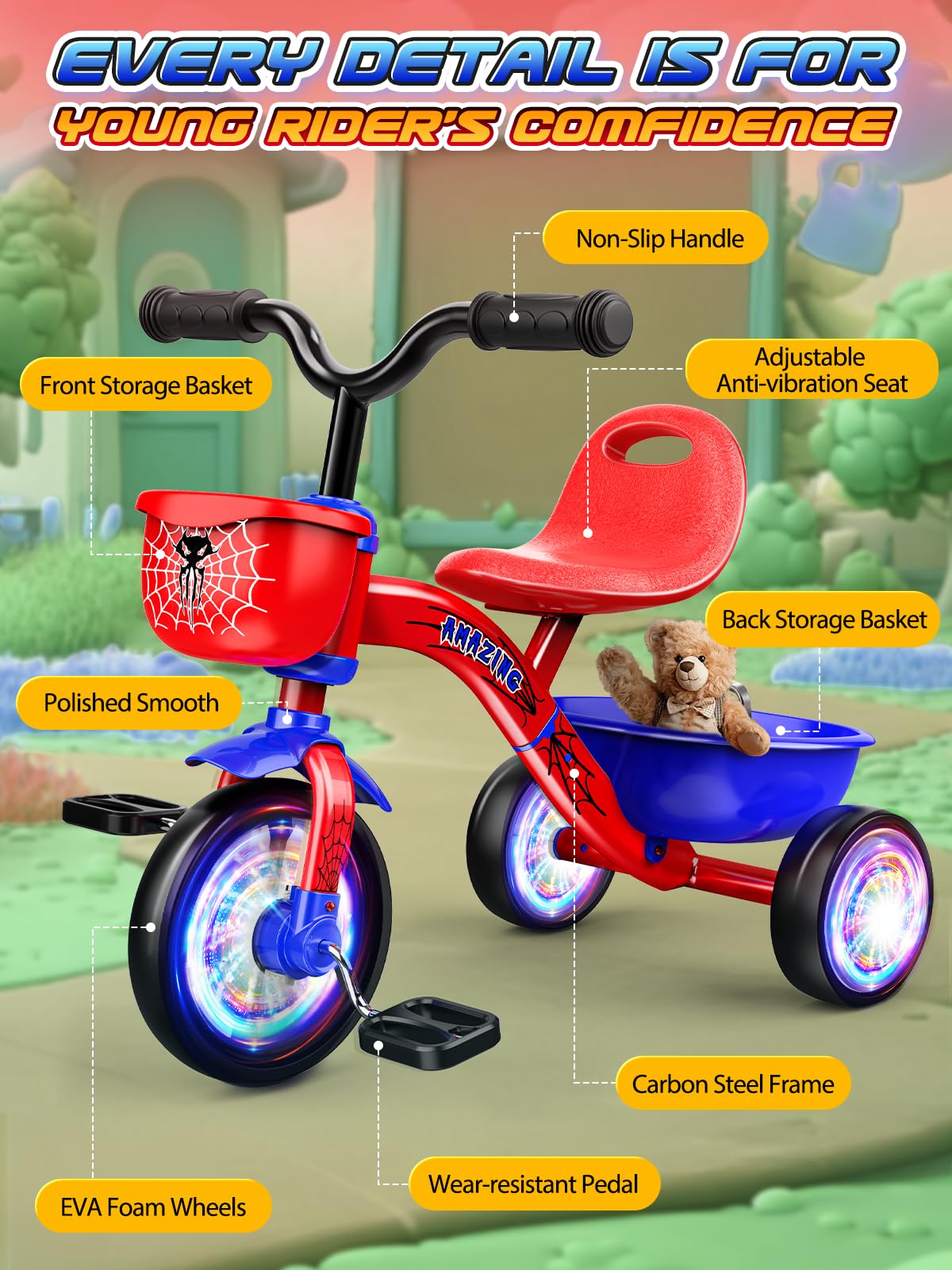 Ackarido adjustable seat detail, supports growing toddlers for better fit