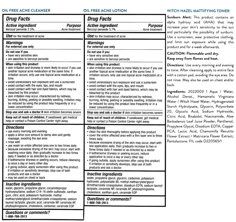 AcneFree primer plano de etiqueta describiendo ingredientes activos y beneficios