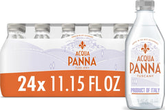 Acqua Panna frente del paquete de 24 botellas mostrando elegancia y practicidad