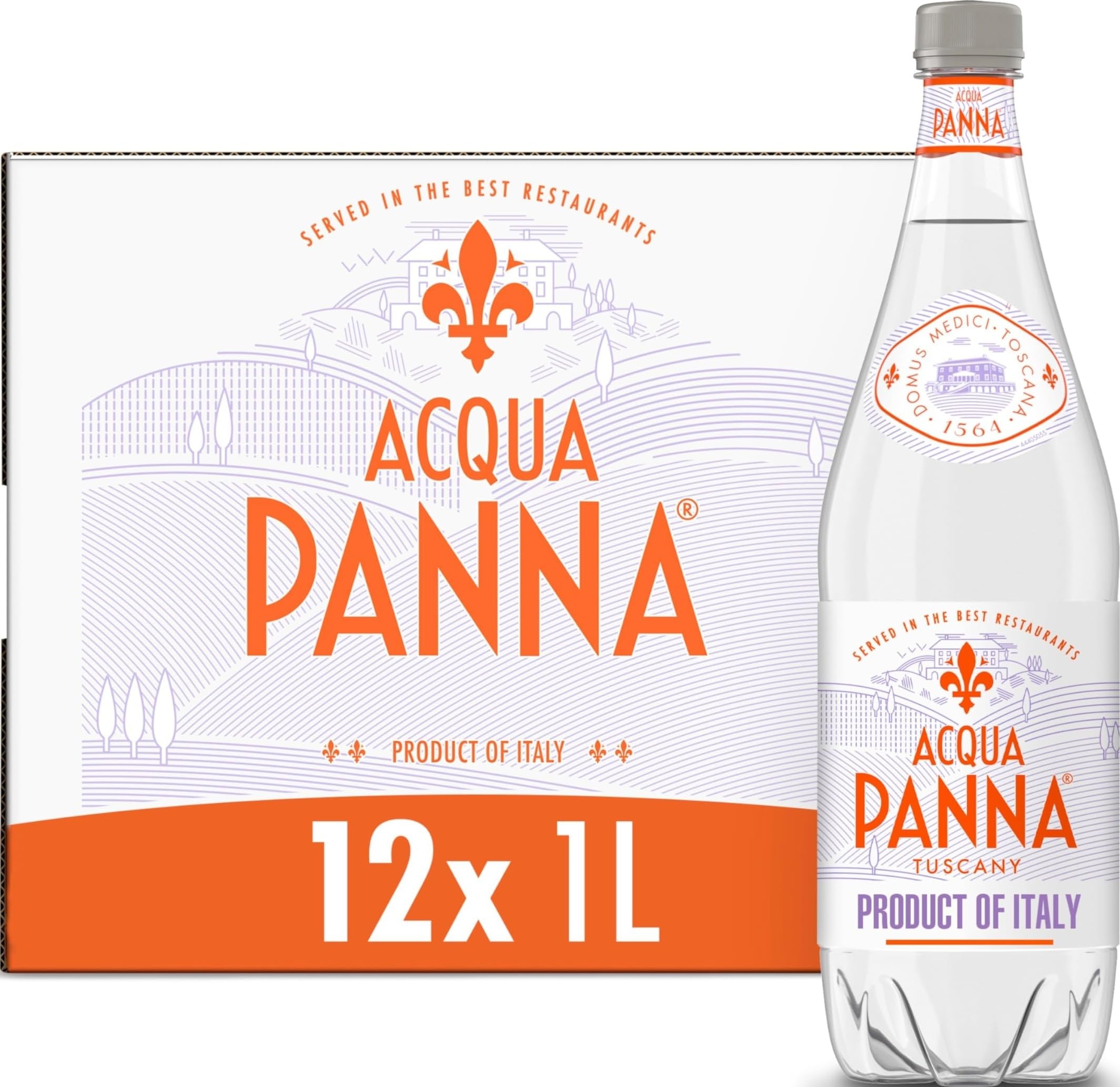 Acqua Panna botella frontal 1L mostrando diseño y conveniencia para mesa
