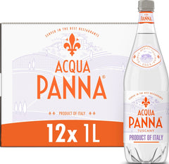 Acqua Panna botella frontal 1L mostrando diseño y conveniencia para mesa