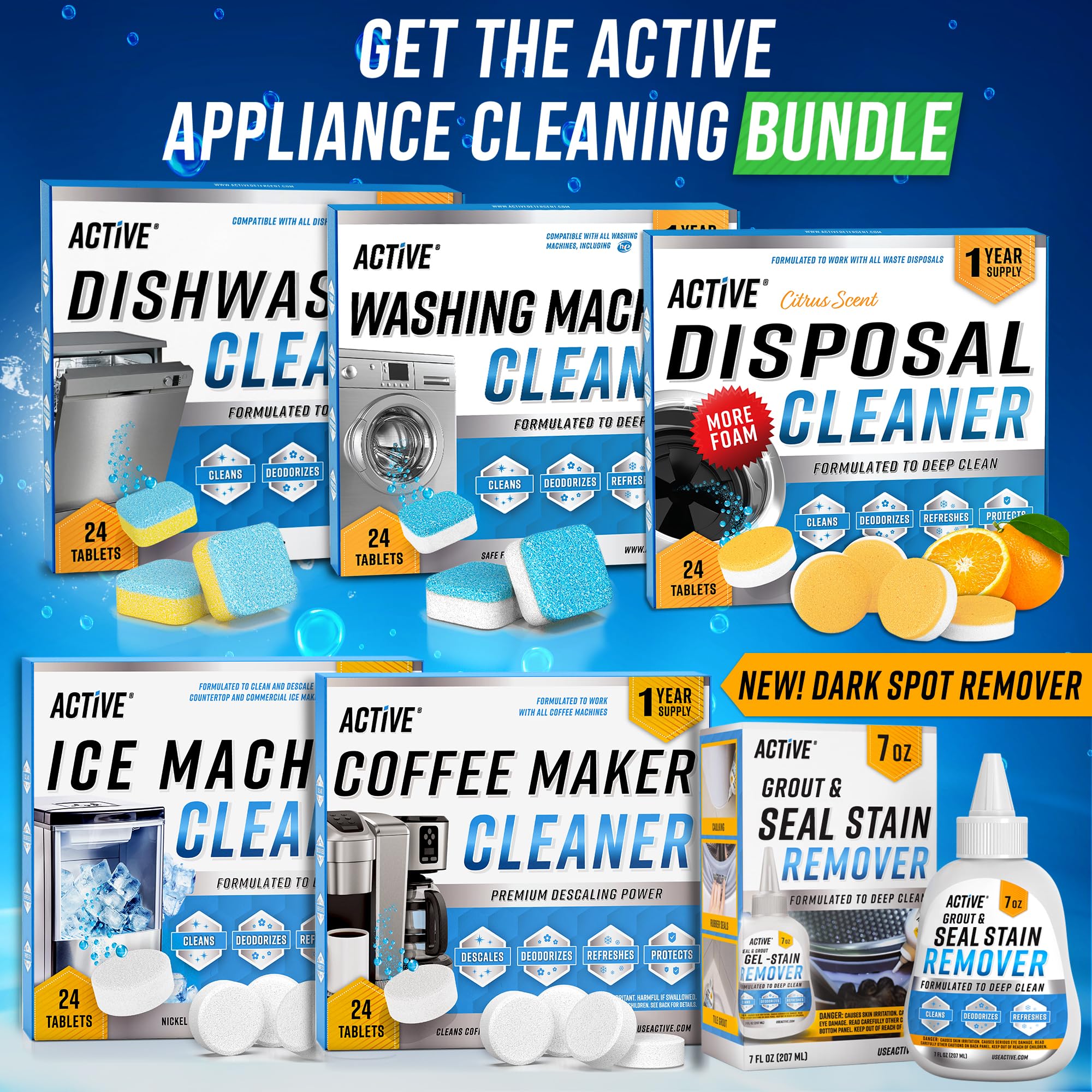 ACTIVE dishwasher cleaner on kitchen counter suggesting easy monthly maintenance