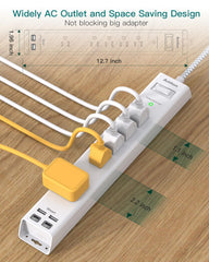 Addtam close-up of five widely spaced outlets to fit large adapters easily
