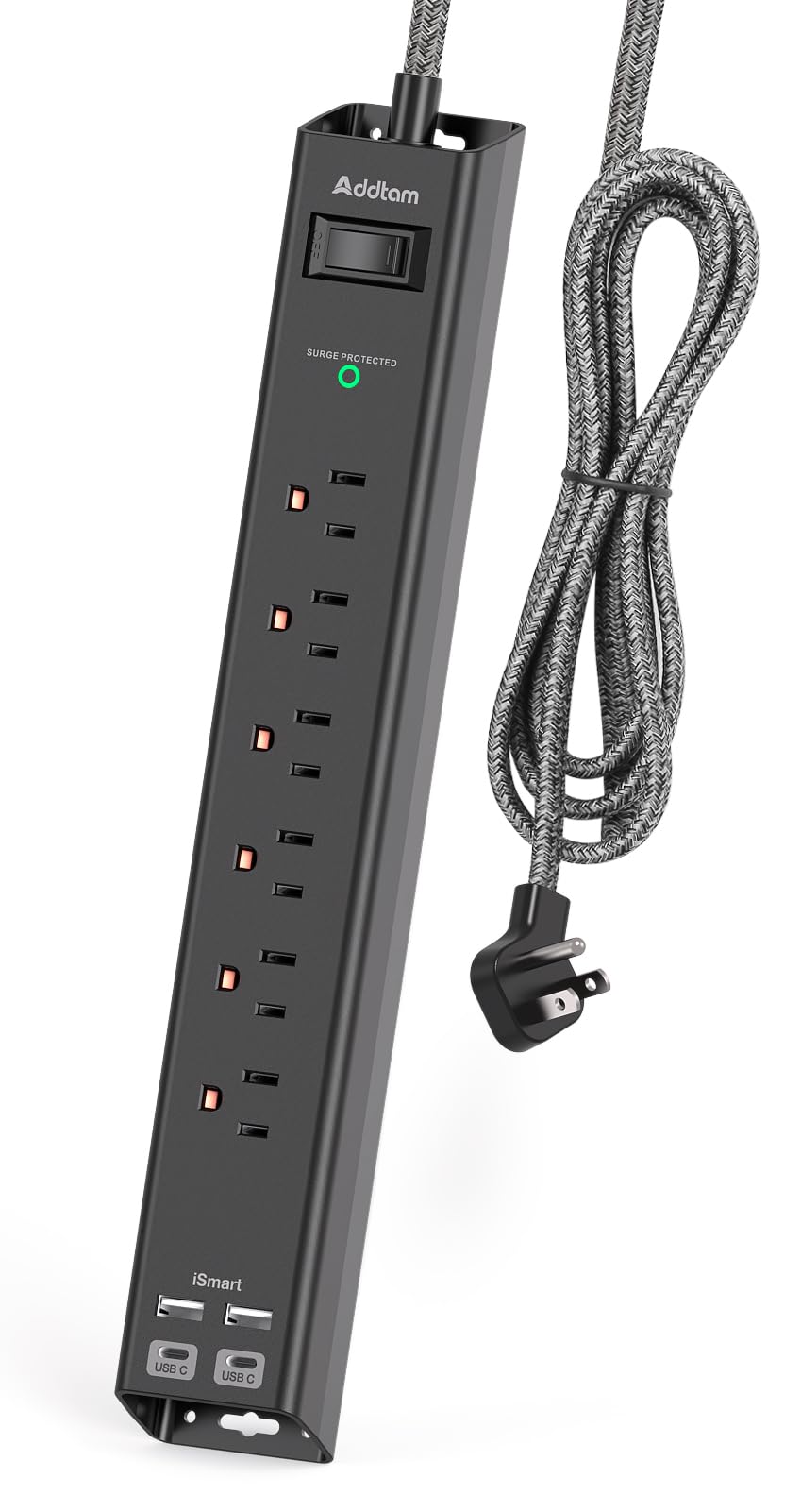Addtam regleta frontal con 6 enchufes y 4 puertos USB para organización eficiente