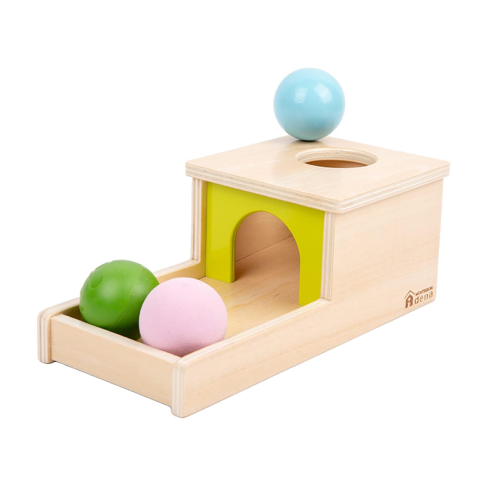 Adena Montessori caja frontal mostrando bandeja y tapa, promueve aprendizaje activo