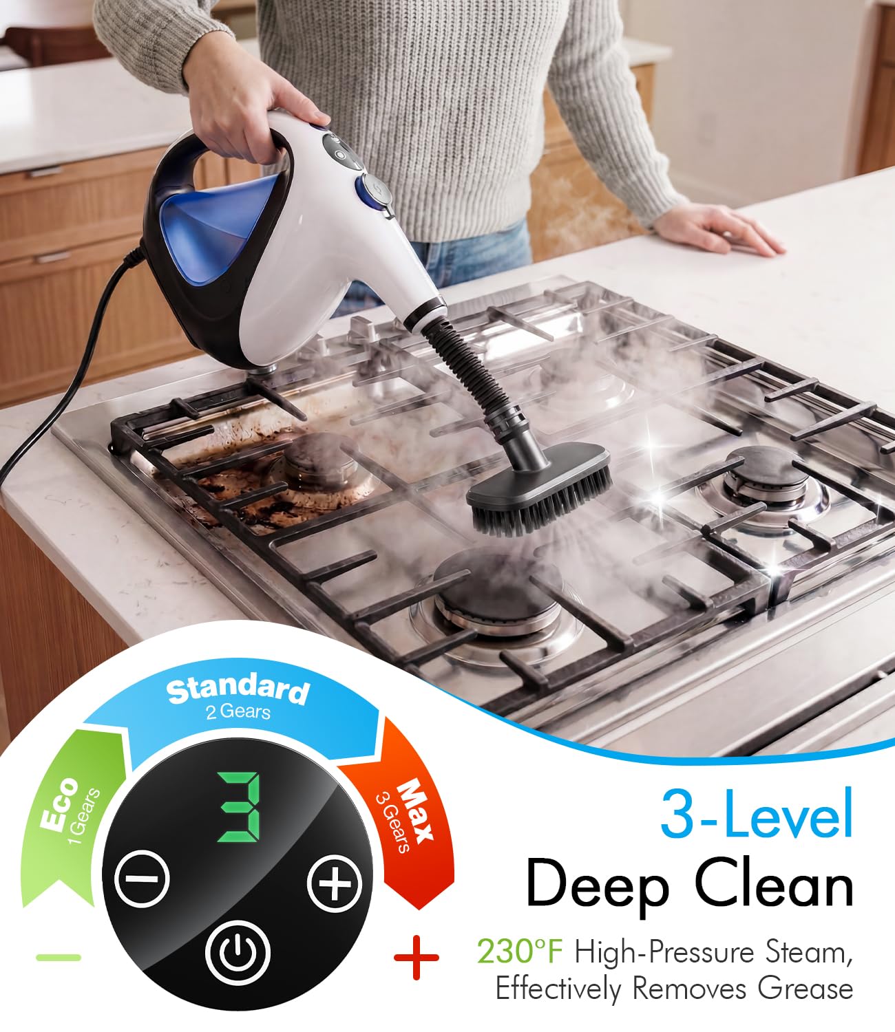 ADICOM vaporizador en uso en cocina limpiando grasa rápidamente