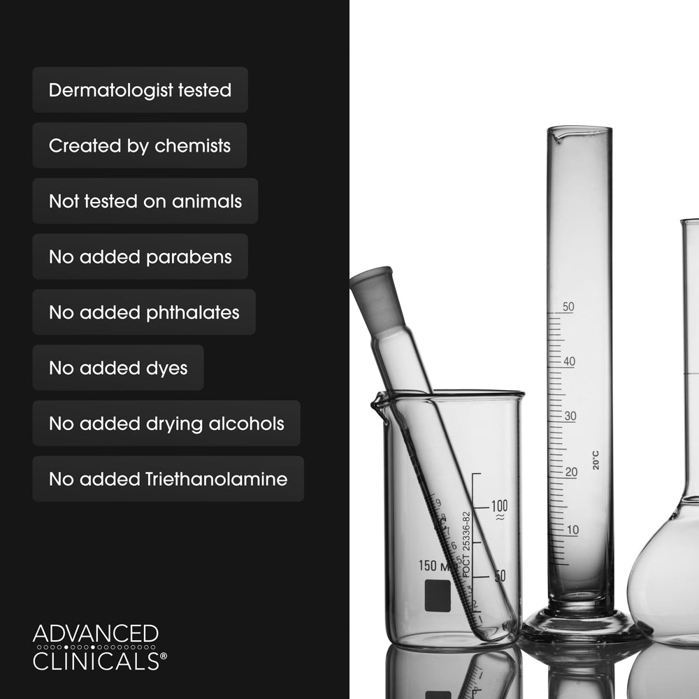 Advanced Clinicals producto en entorno de baño resaltando uso diario práctico