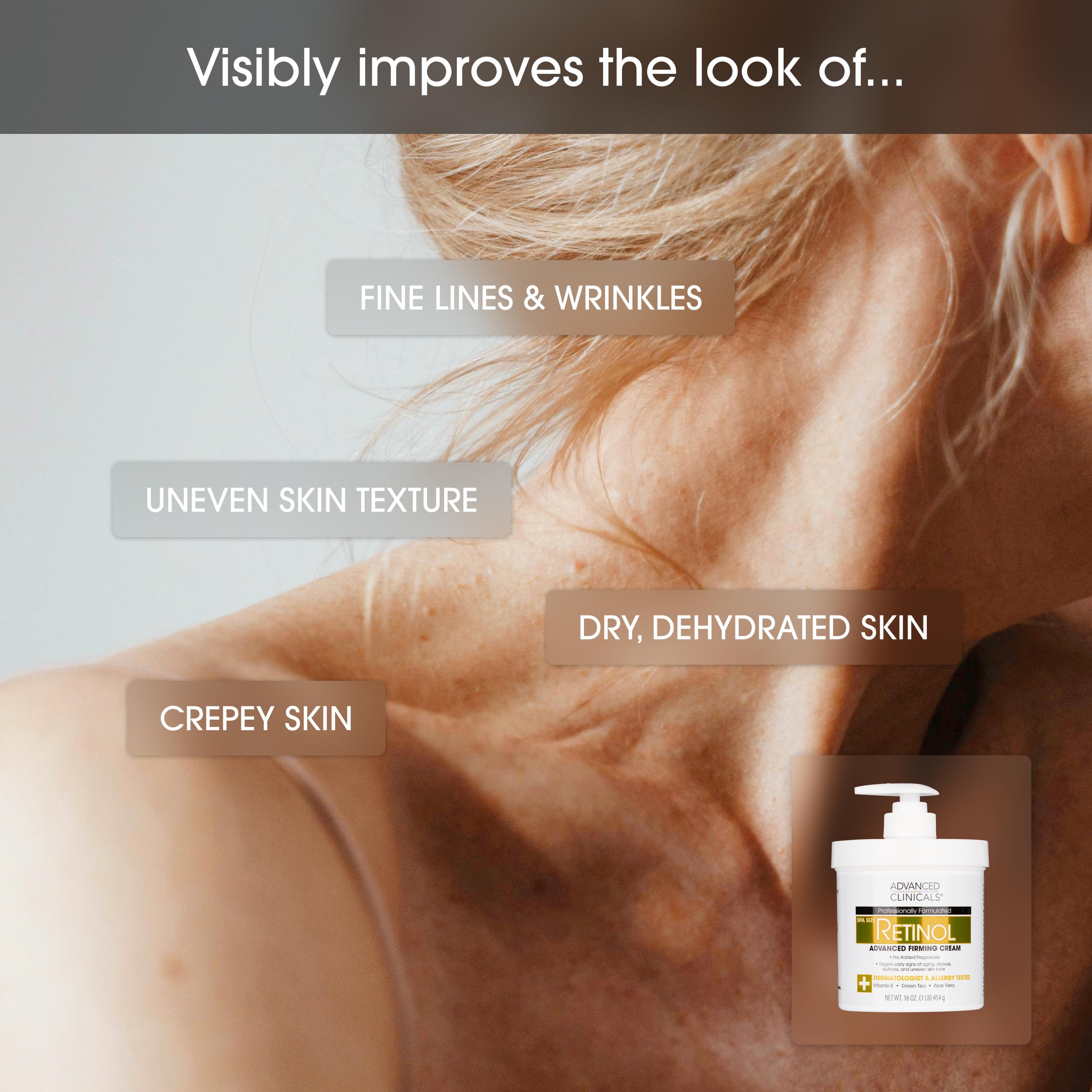 Advanced Clinicals envase abierto con crema para apreciar consistencia no grasa