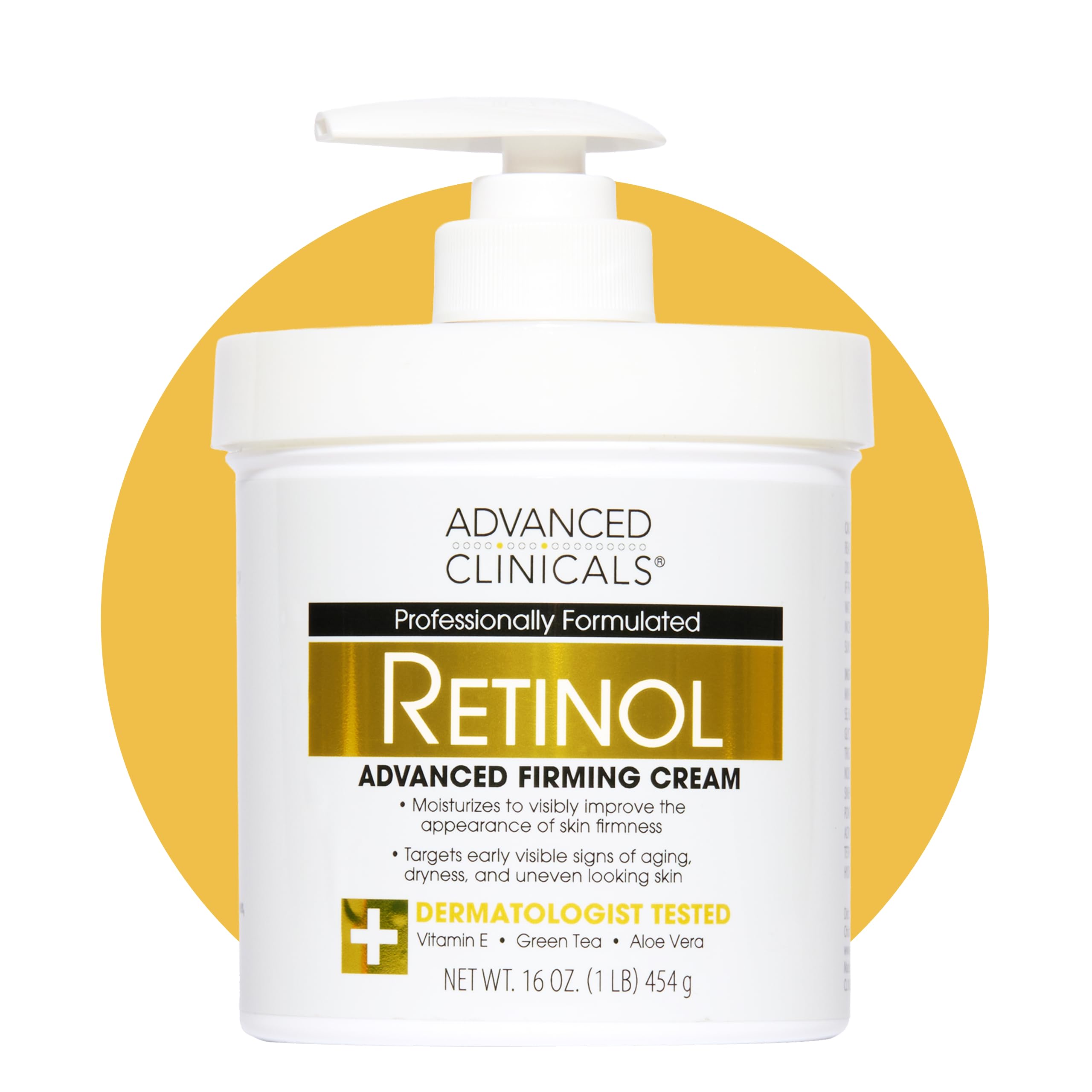 Advanced Clinicals frasco frontal del retinol body lotion mostrando tamaño práctico