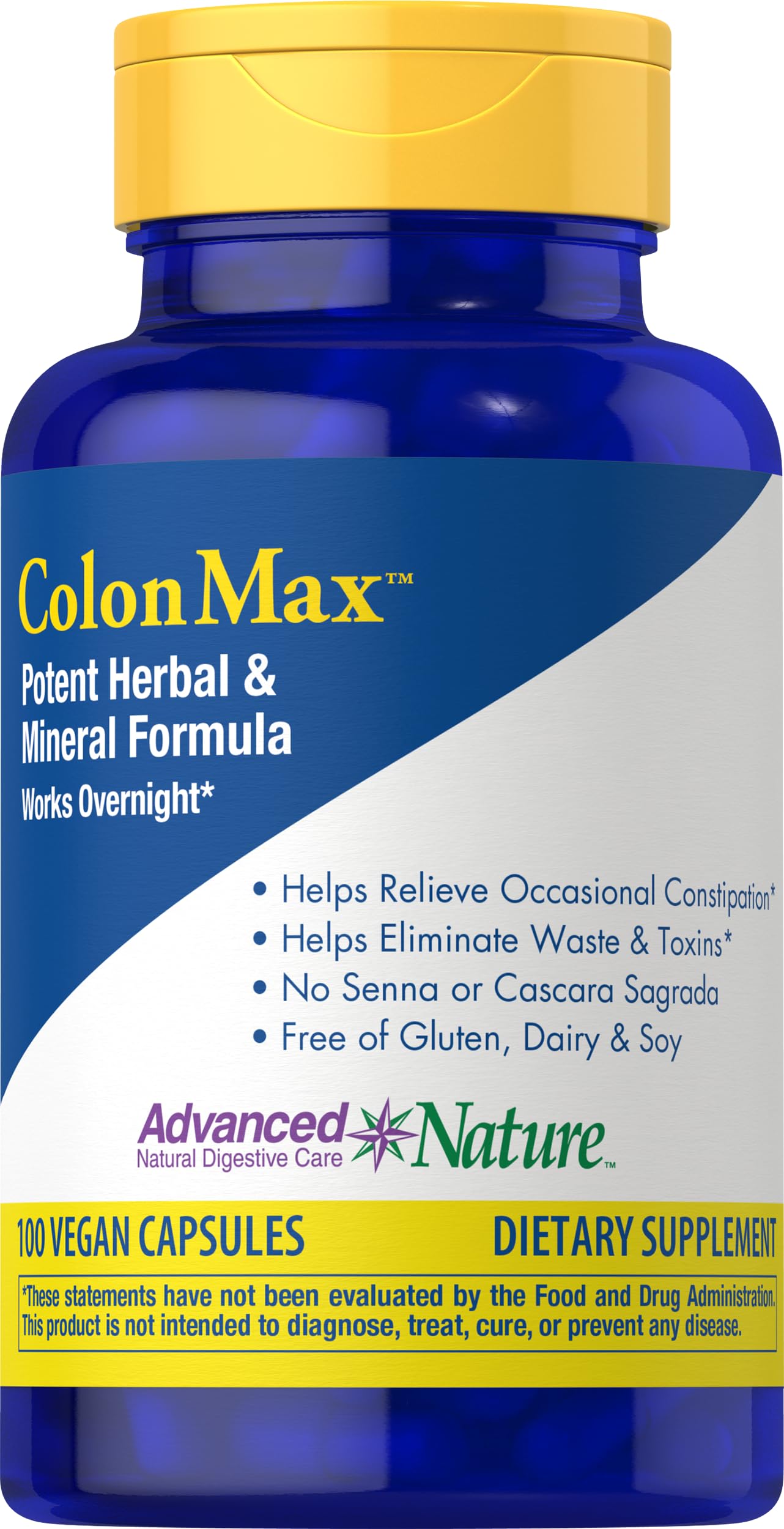 Advanced Nature ColonMax vista frontal del envase mostrando cápsulas veganas y beneficios digestivos