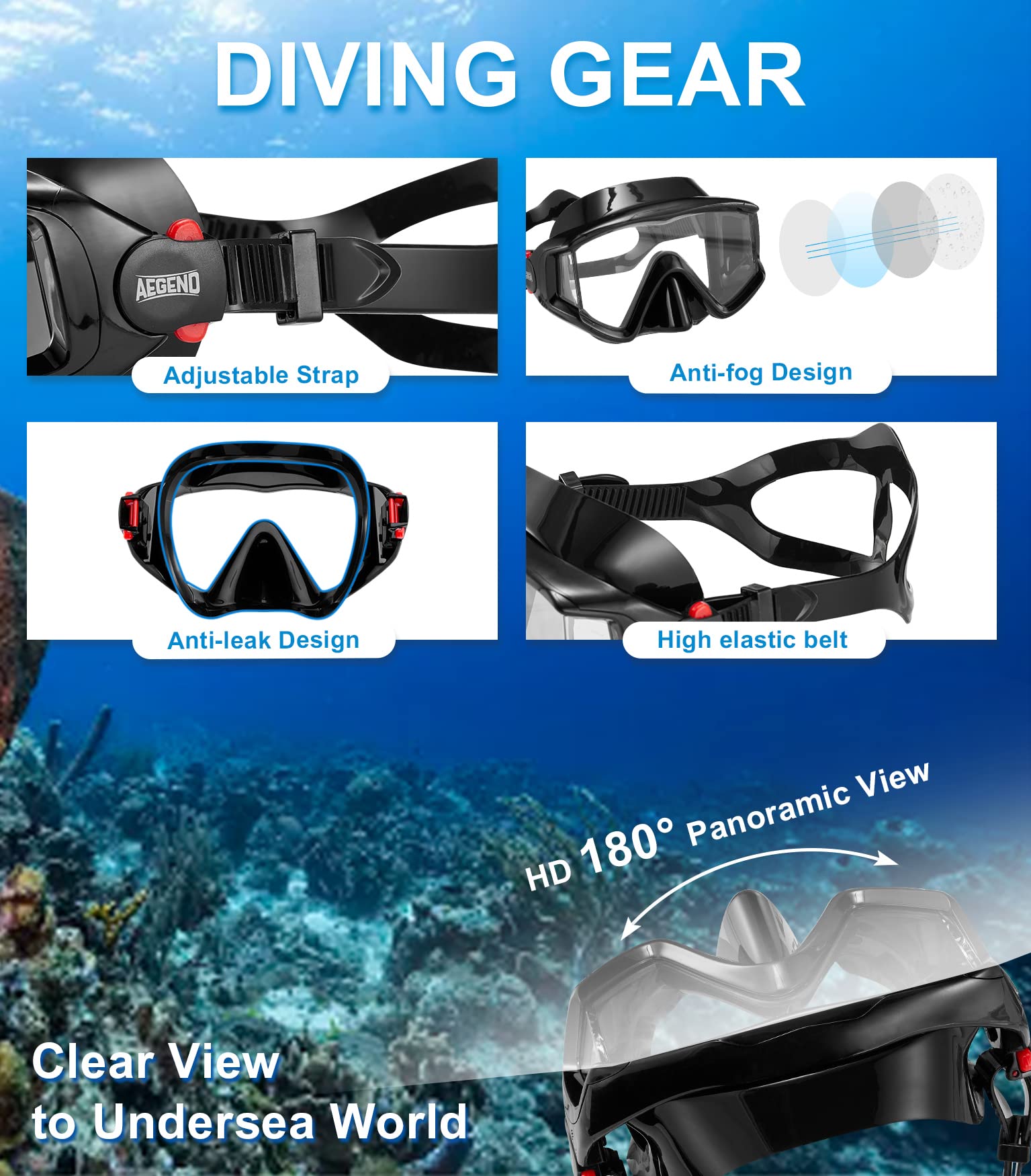 Aegend detalle de lente panorámica anti-vaho para visión clara
