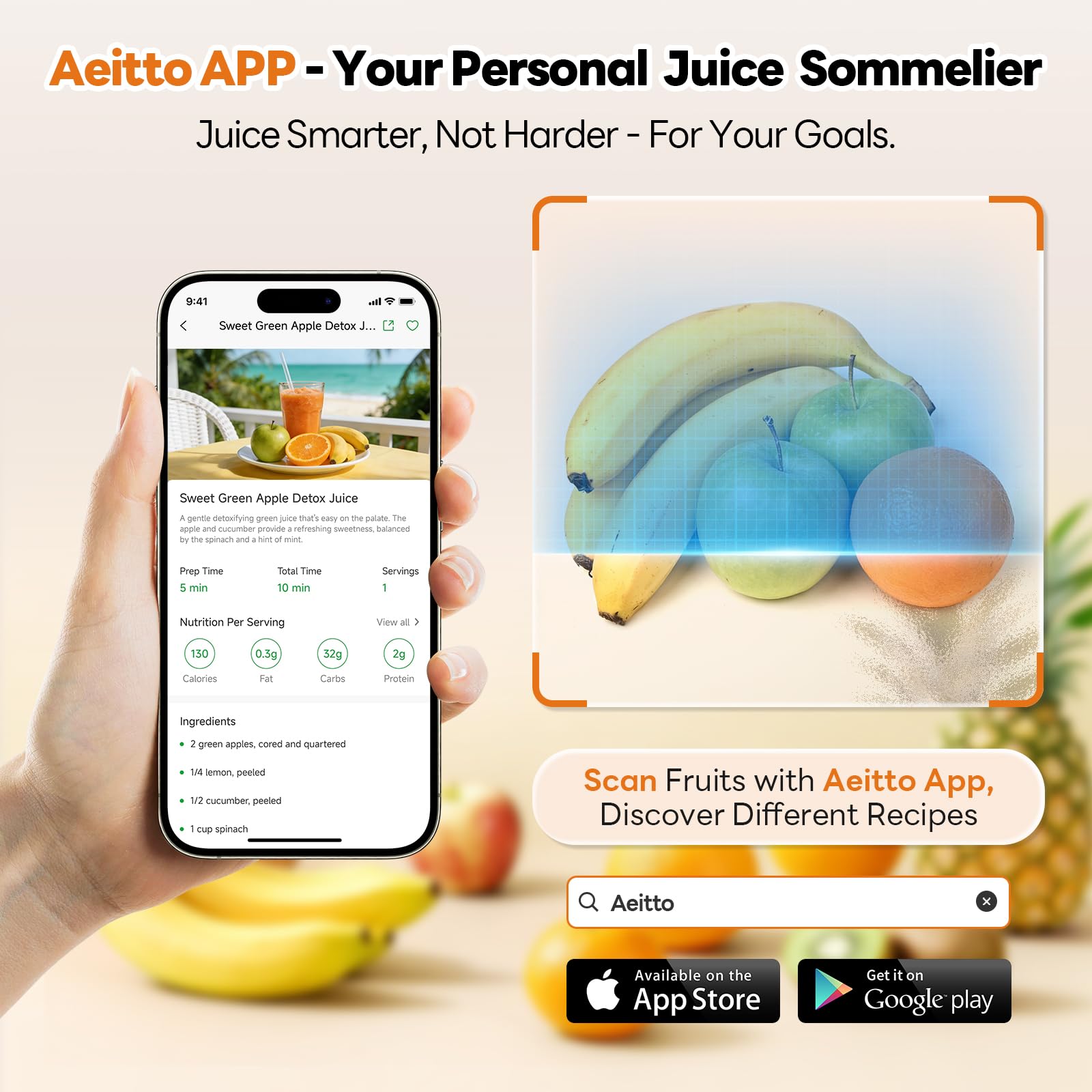 Aeitto comparación de tamaño junto a una manzana para mostrar la boca extra grande