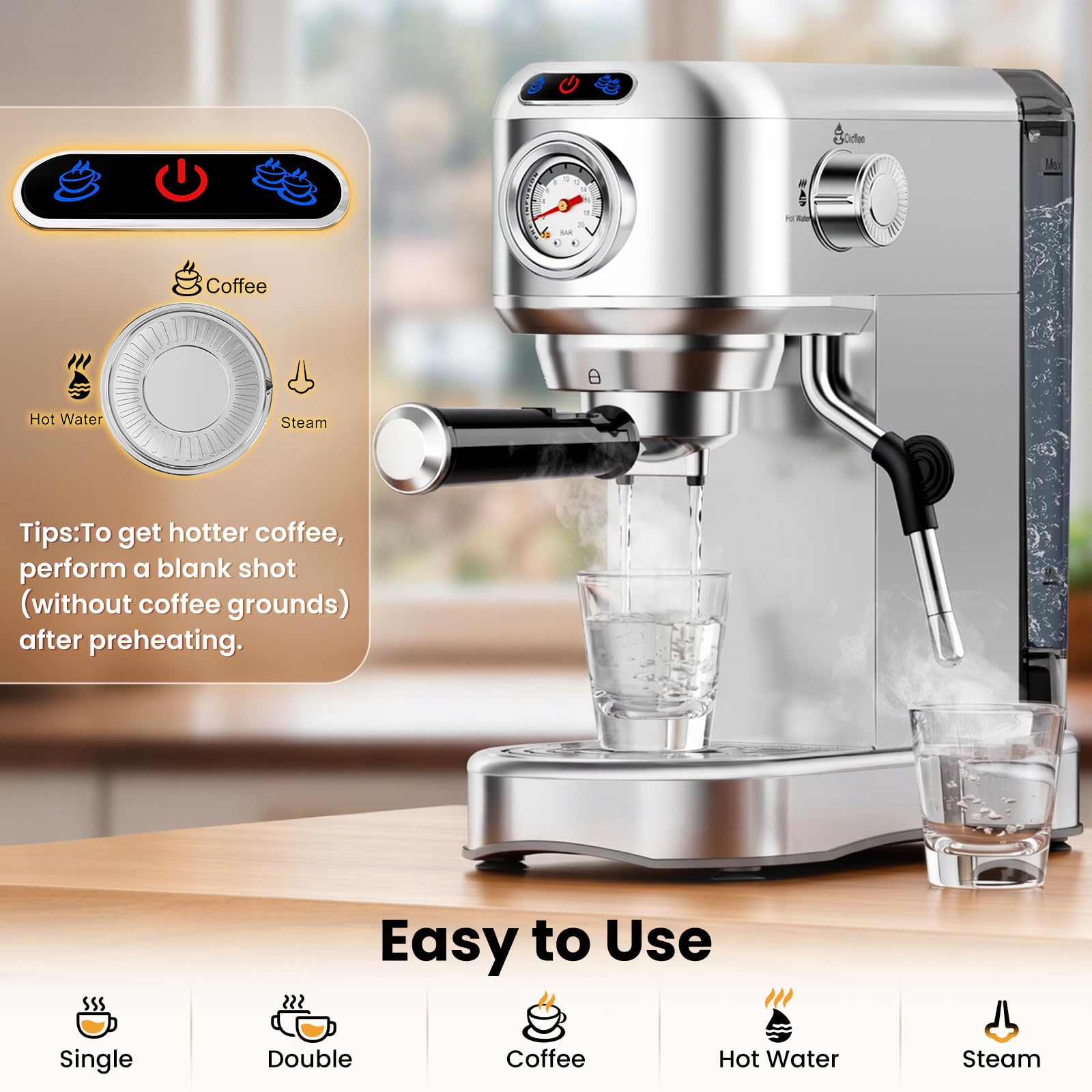 AERCANA máquina en uso creando latte art en ambiente hogar