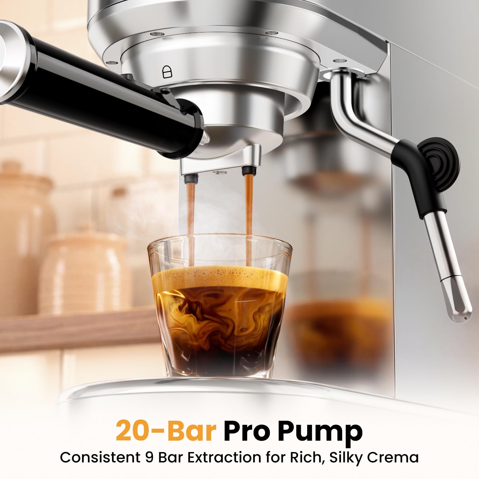 AERCANA varilla de vapor produciendo microespuma sedosa para latte