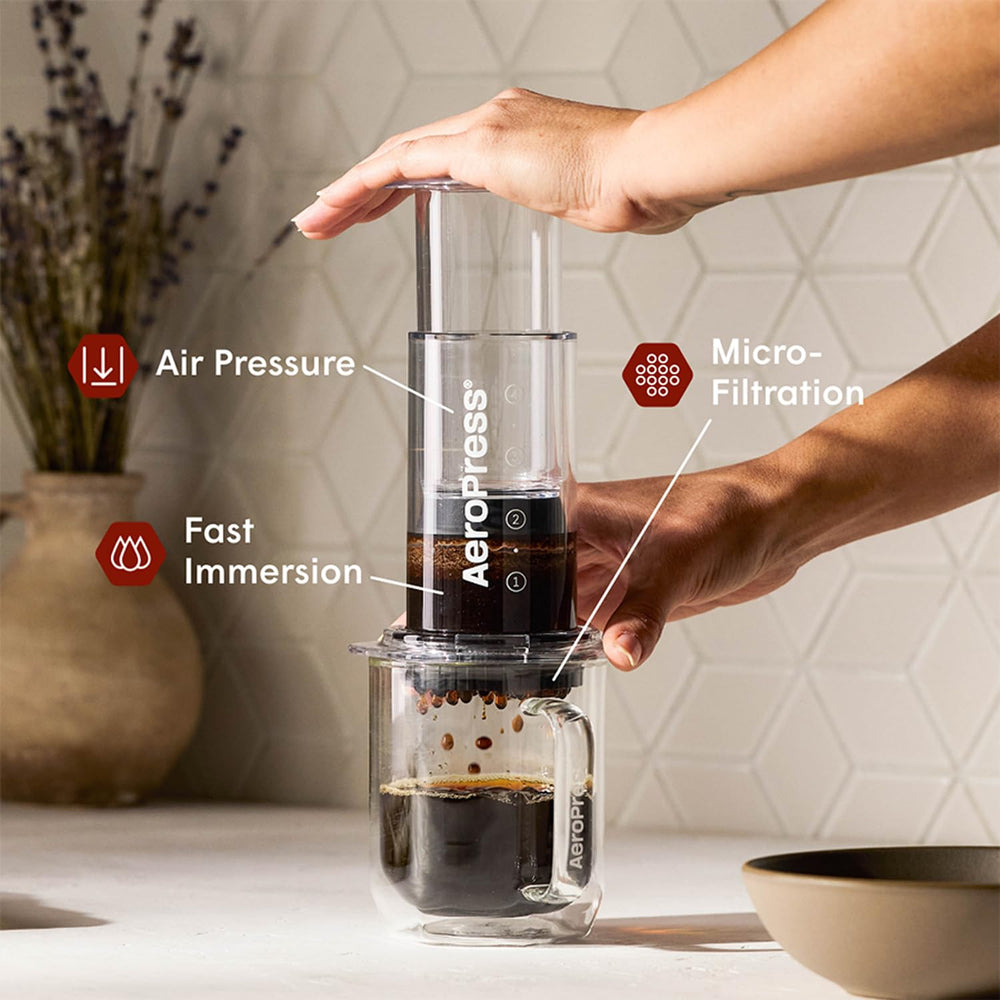 AeroPress filtro instalado en cafetera mostrando ajuste preciso y extracción limpia
