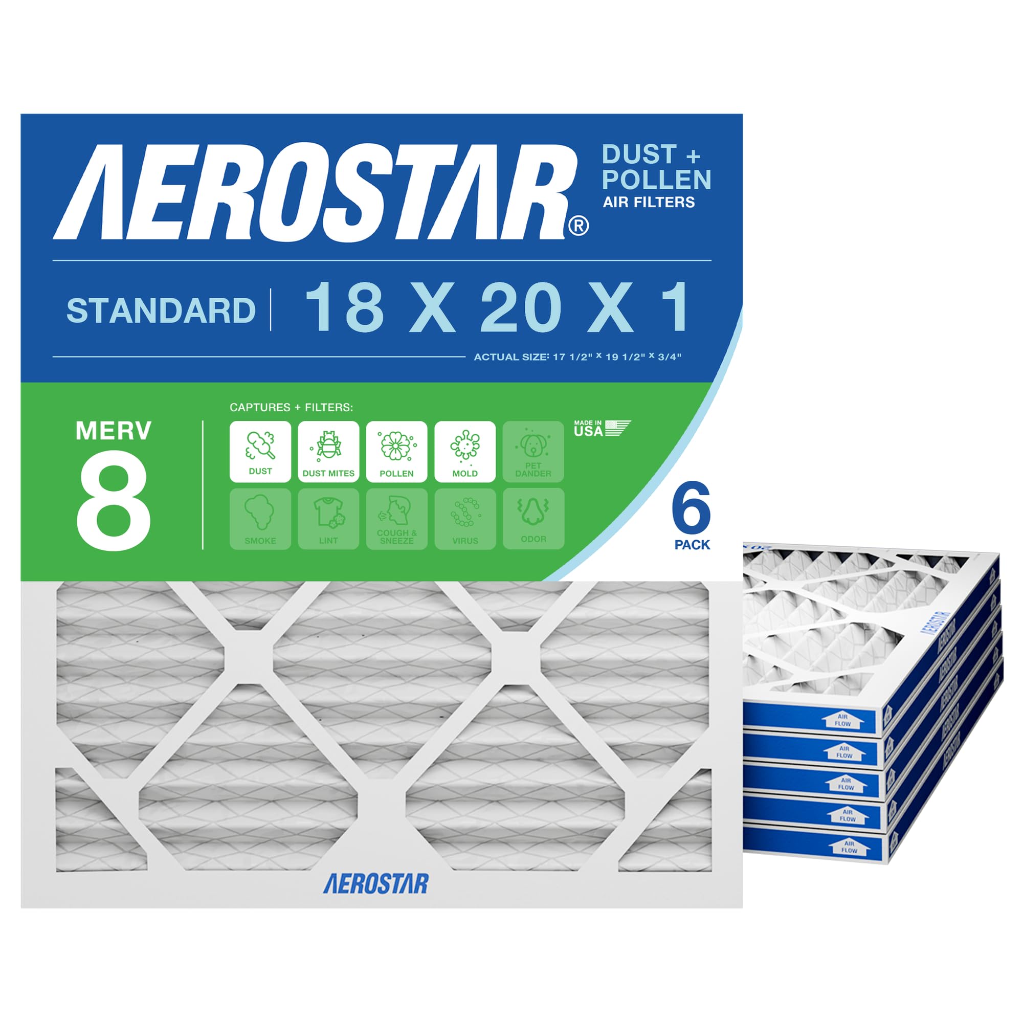 Aerostar frente del embalaje mostrando paquete de 6 y ahorro