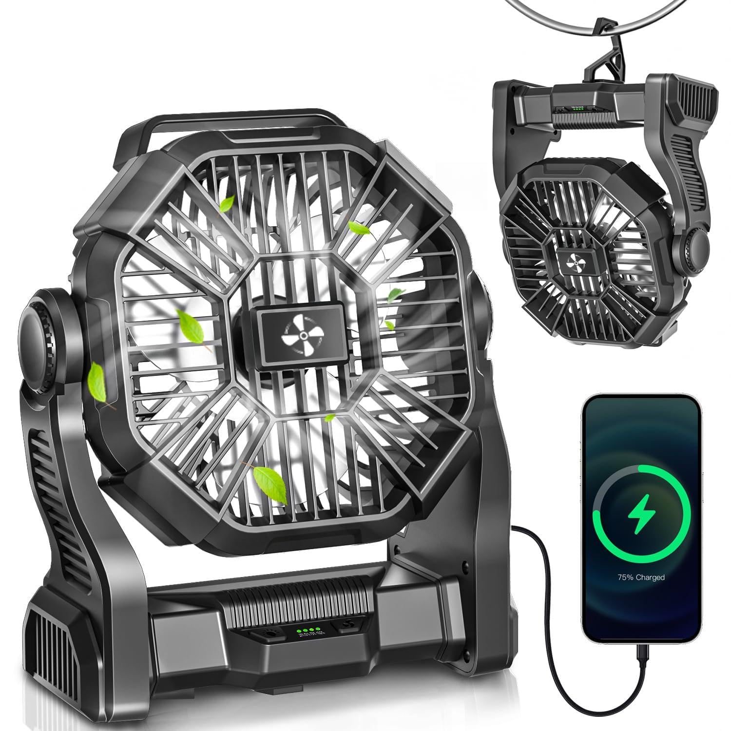 AEscod frontal del ventilador mostrando controles y diseño resistente