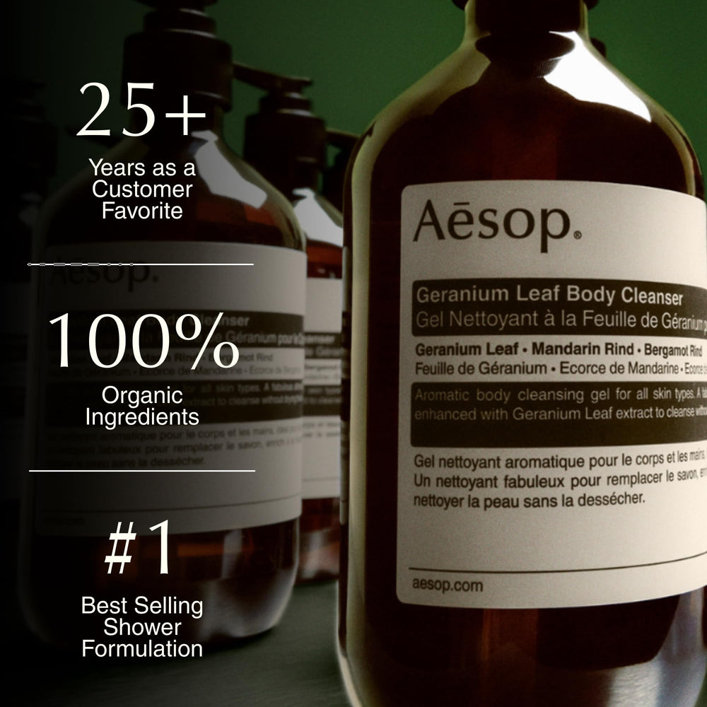 Aesop botella 500 ml en escala con mano para mostrar tamaño práctico