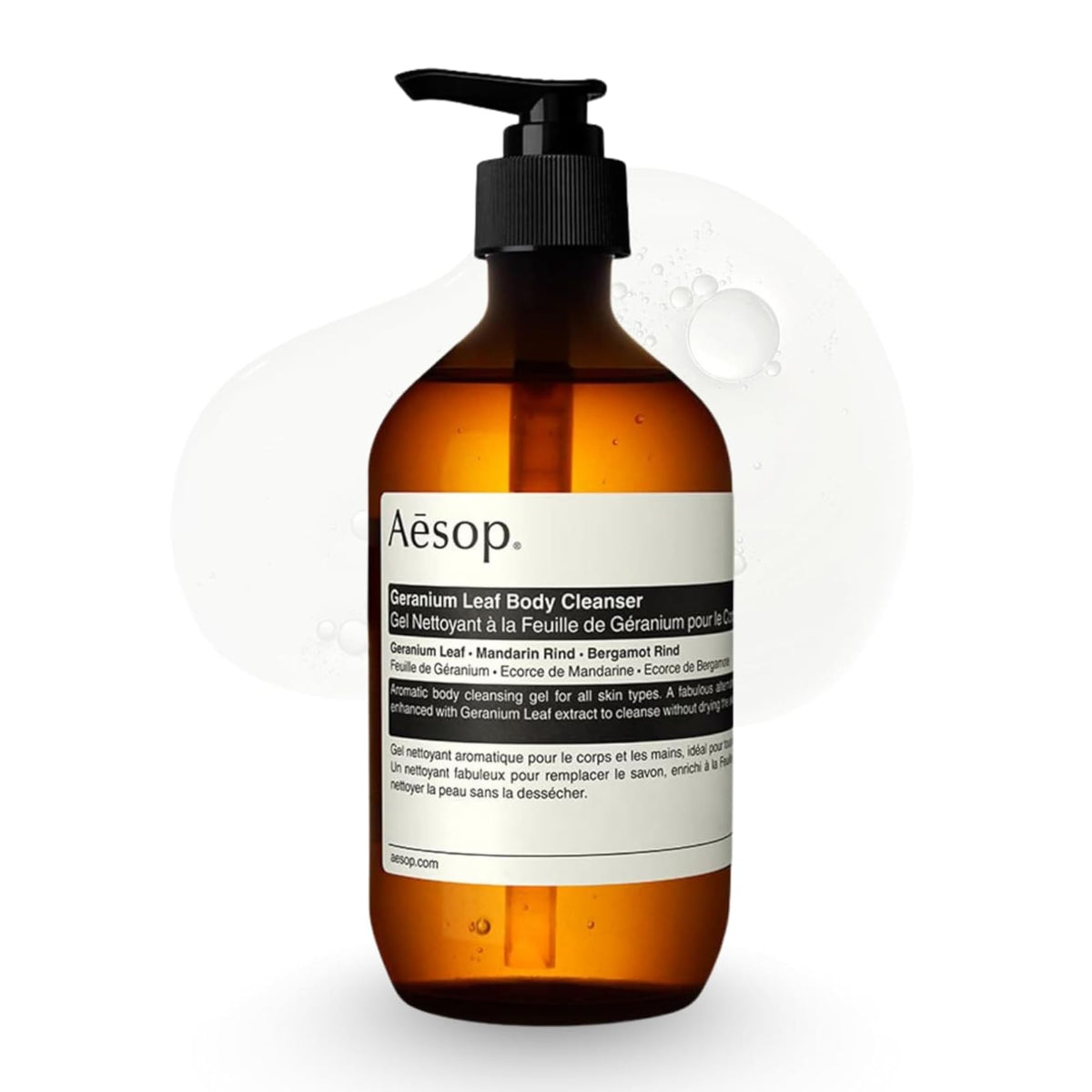 Aesop pack frontal del gel mostrando diseño y beneficio limpieza equilibrada