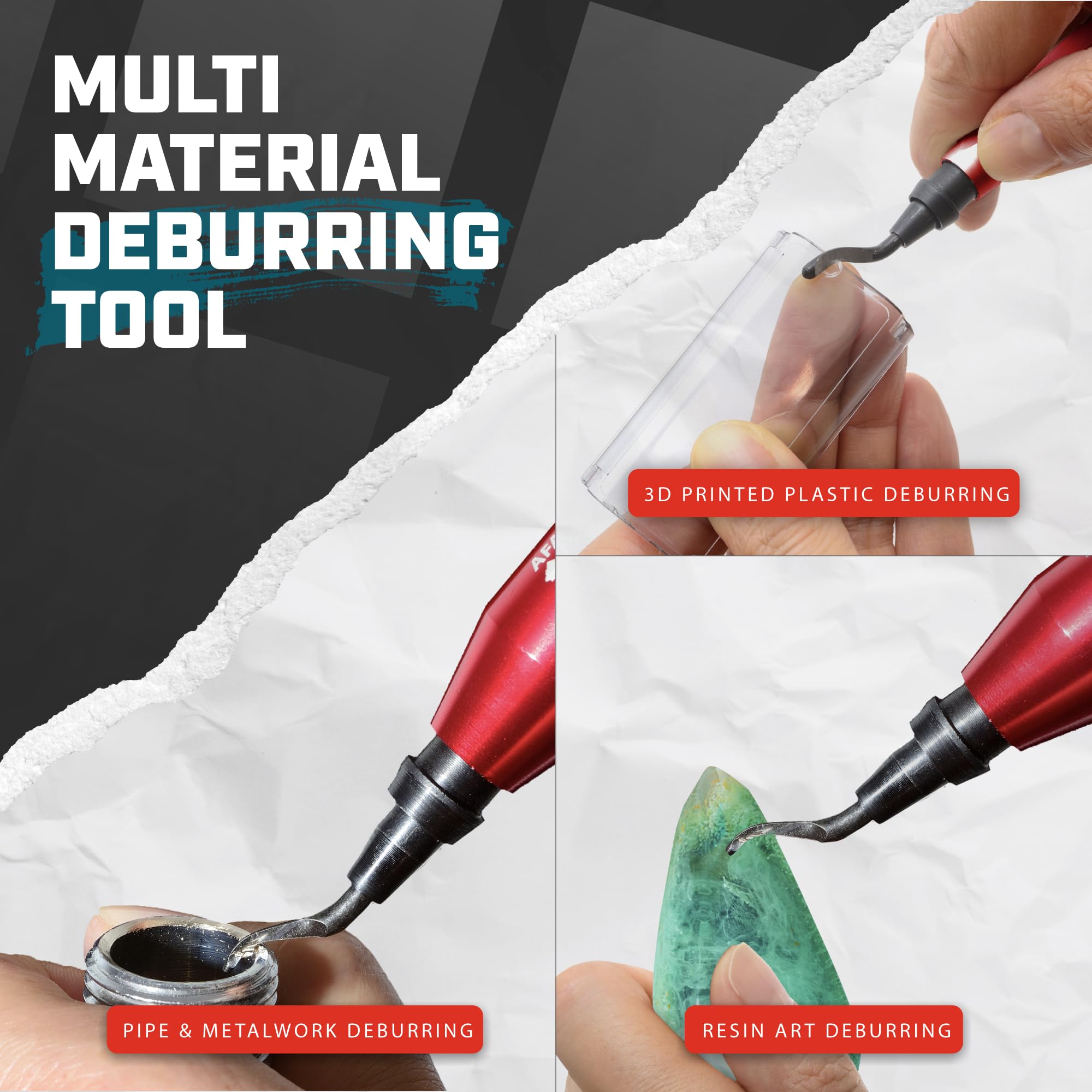 AFA Tooling junto a mano para comparar tamaño y manejo ergonómico