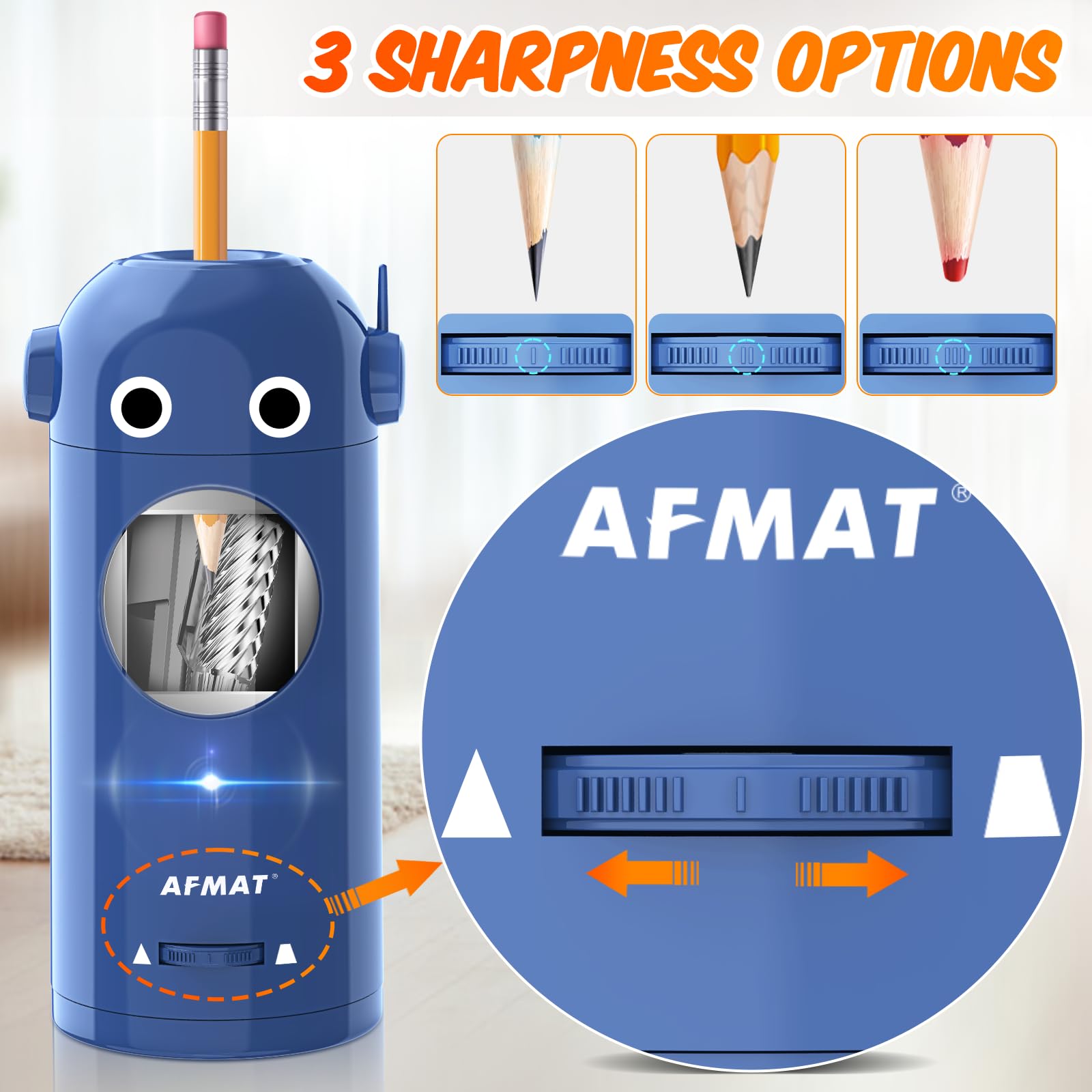 AFMAT PSX5RB en uso afilando lápiz de color para resultados uniformes
