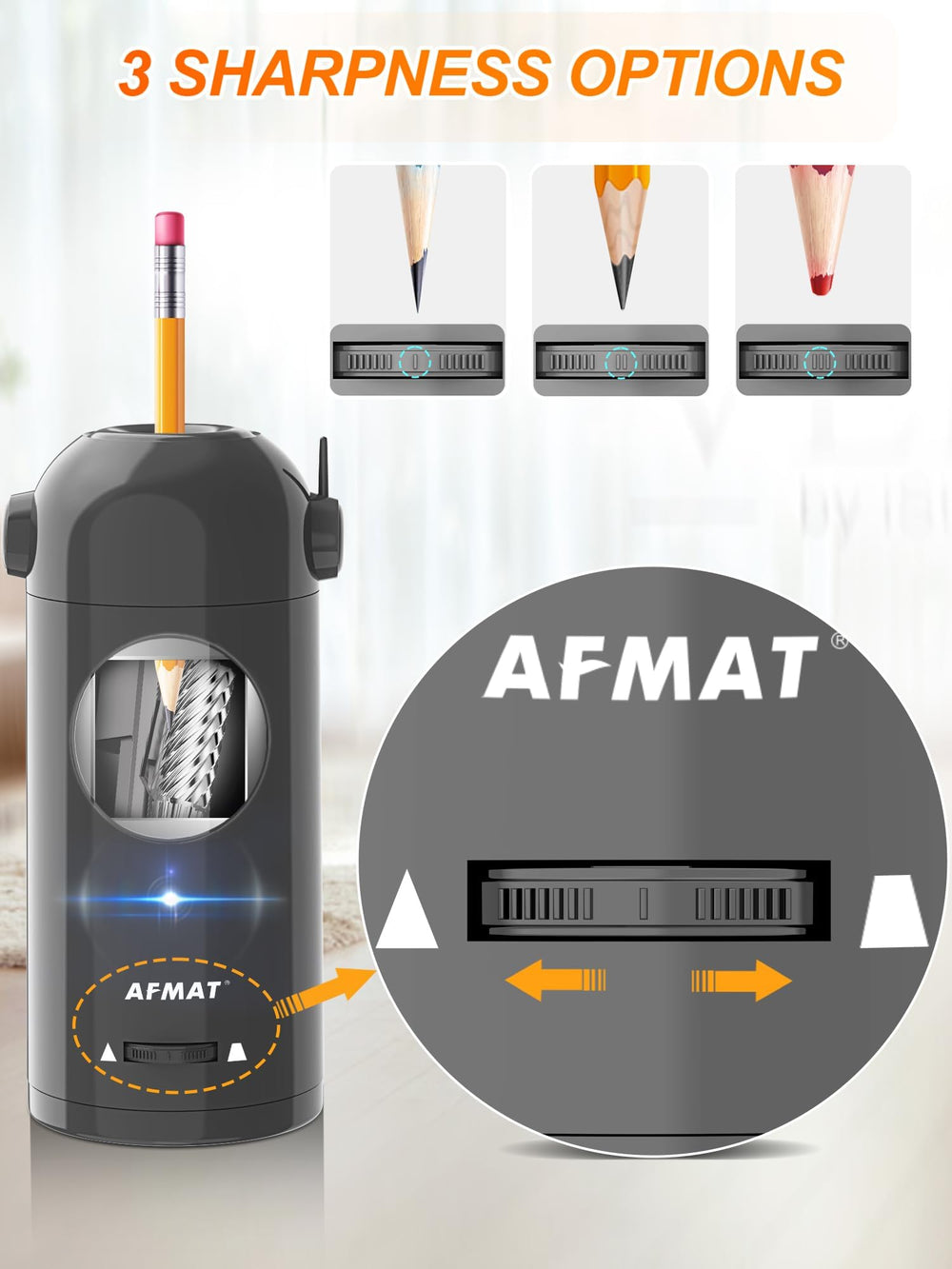 AFMAT en uso manos libres en aulas, afilado automático que protege manos de niños