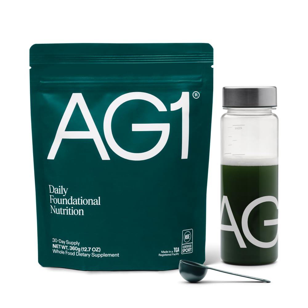 AG1 envase frontal mostrando el diseño y la marca, beneficio de identidad clara