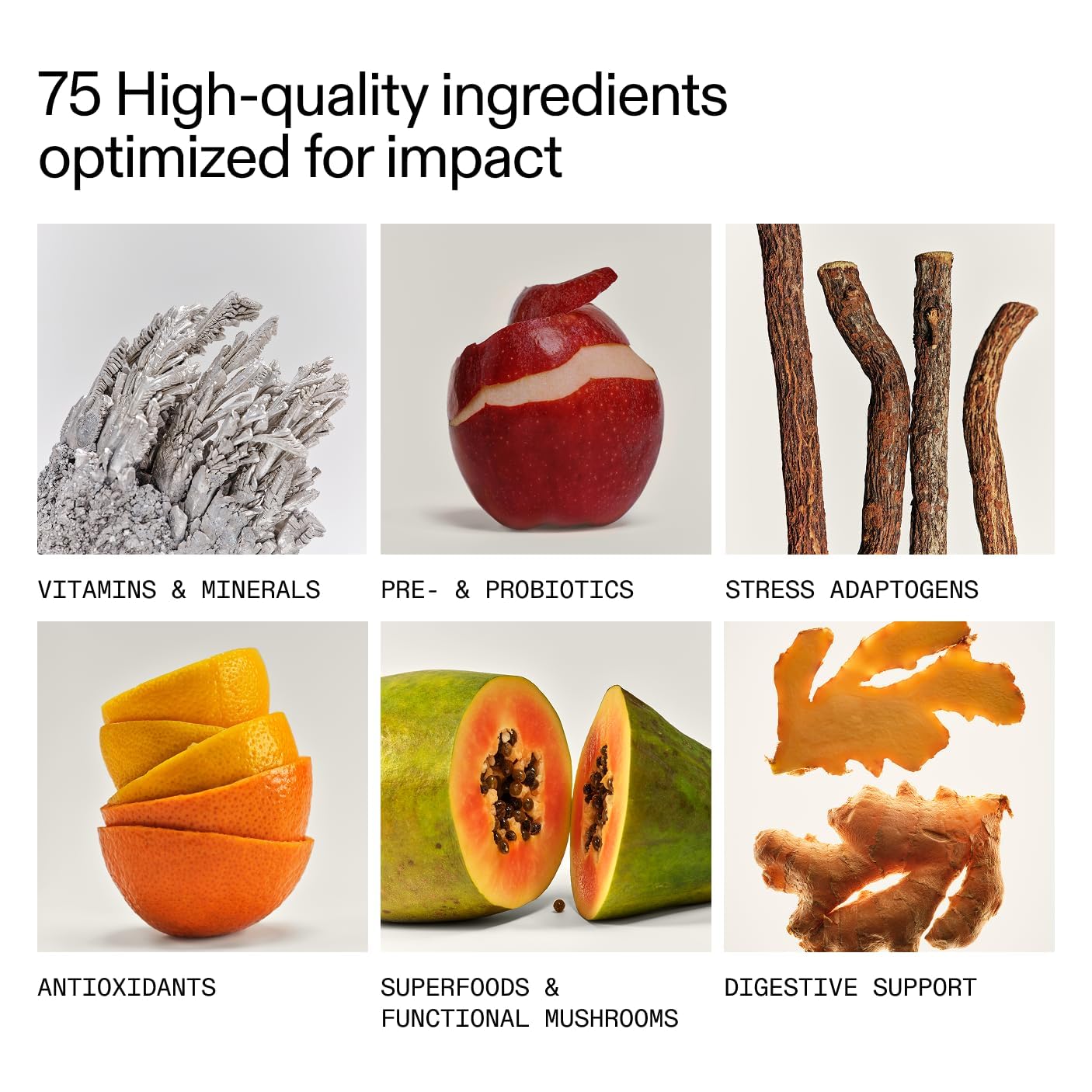 Etiqueta de AG1 con lista de ingredientes, AG1 brinda transparencia nutricional