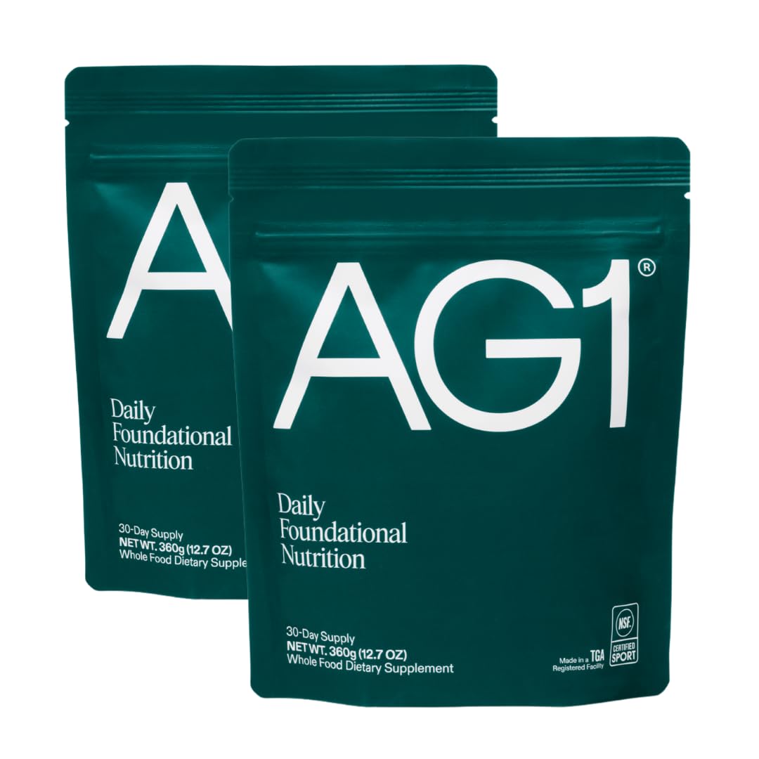 AG1 vista frontal del envase mostrando el pack doble y la marca AG1