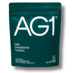 AG1 pouch frontal mostrando la marca y diseño, facilita identificación rápida