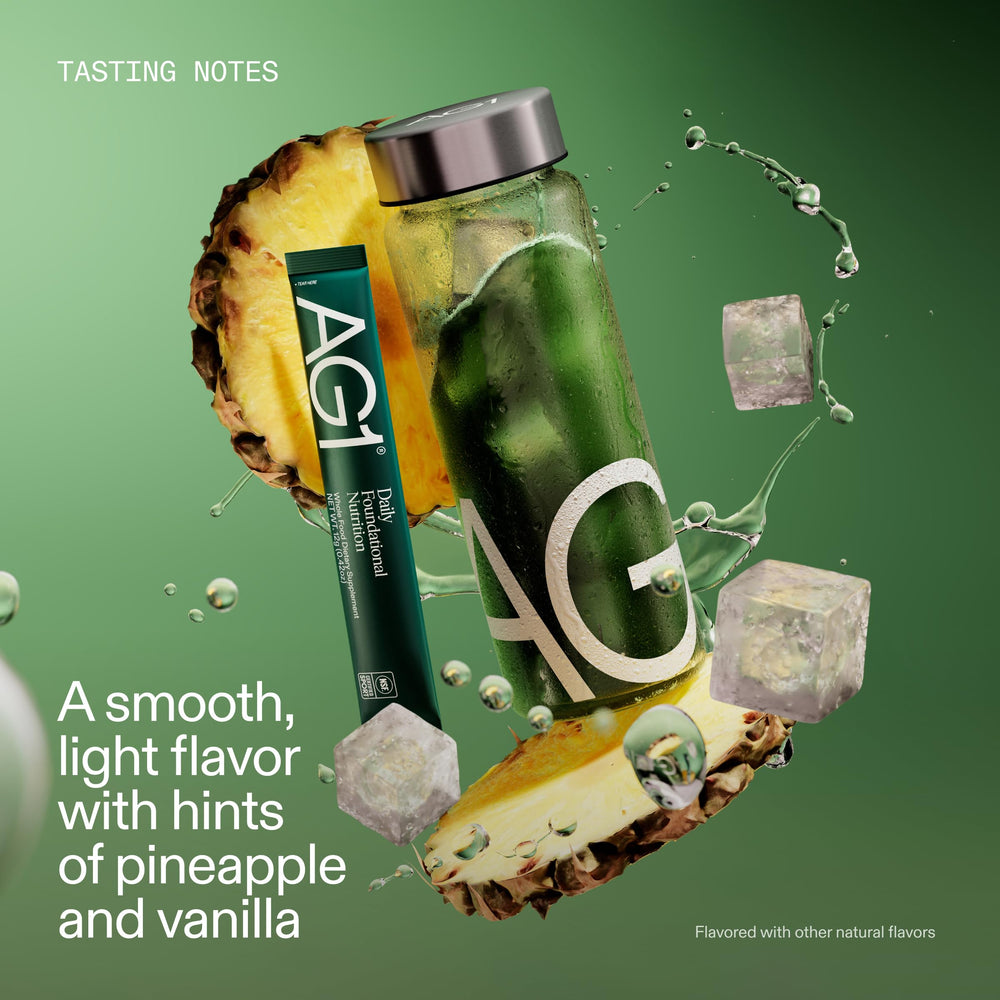 AG1 sobre junto a mochila, AG1 ideal para llevar durante viajes