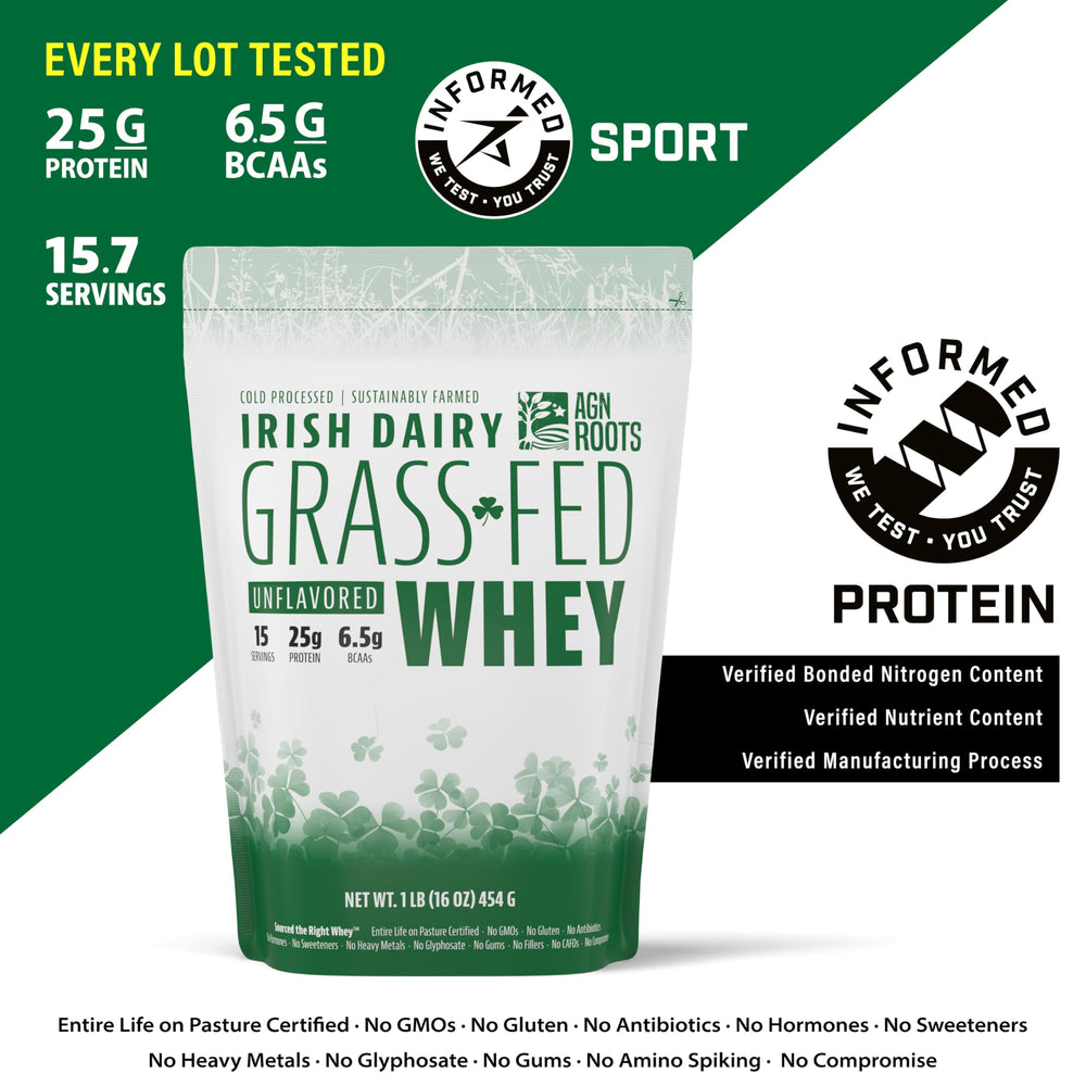 AGN Roots etiqueta con certificaciones A Greener World e Informed‑Sport como garantía