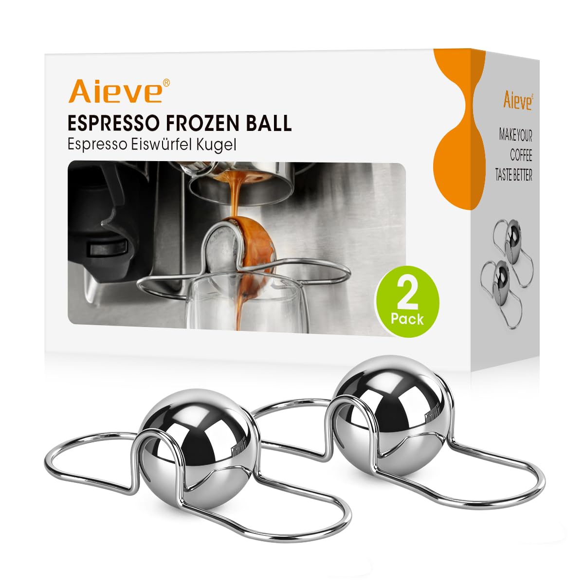 AIEVE bola enfriadora frontal mostrando diseño y acabado para enfriar espresso