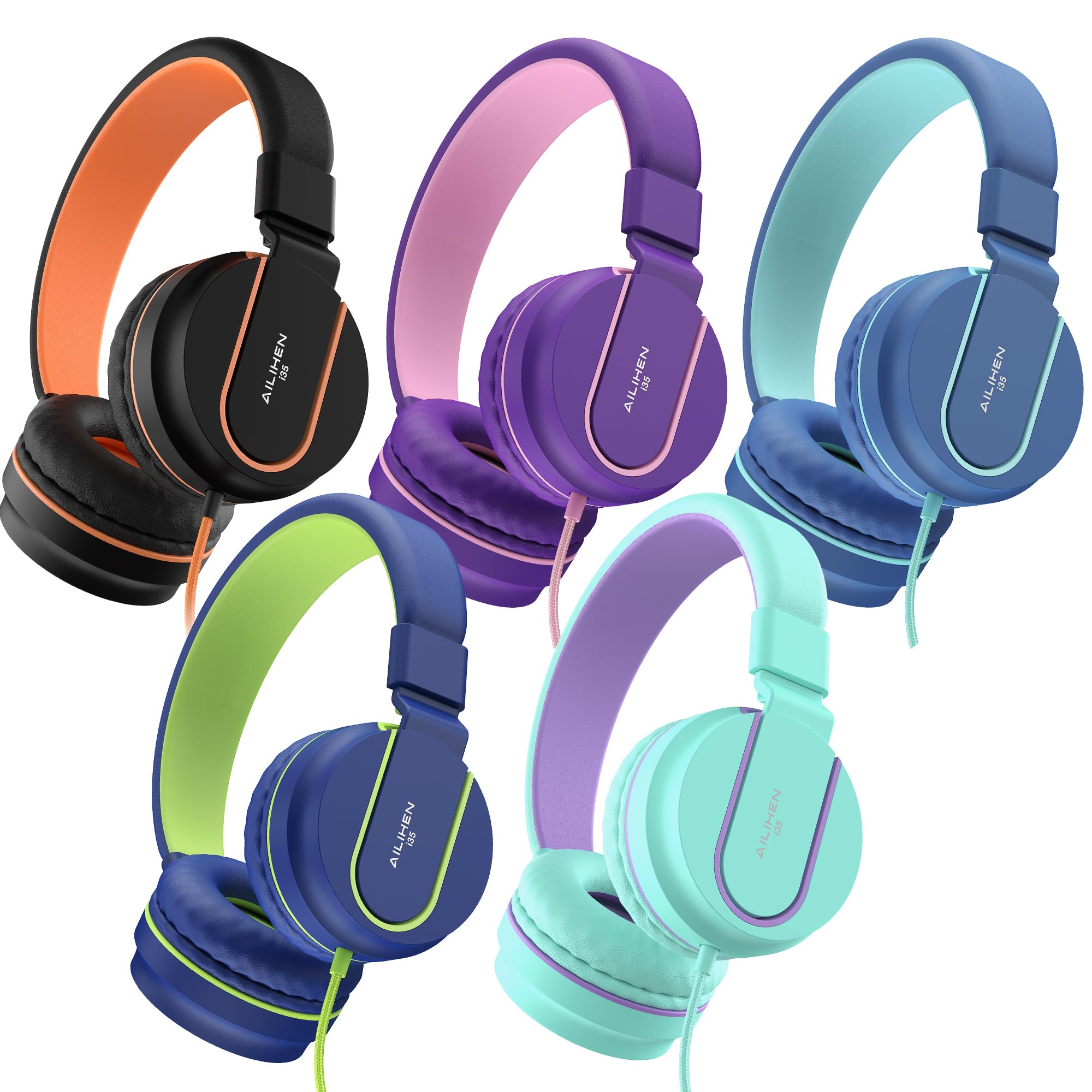 AILIHEN auriculares pack 5 vista frontal, práctico para aulas
