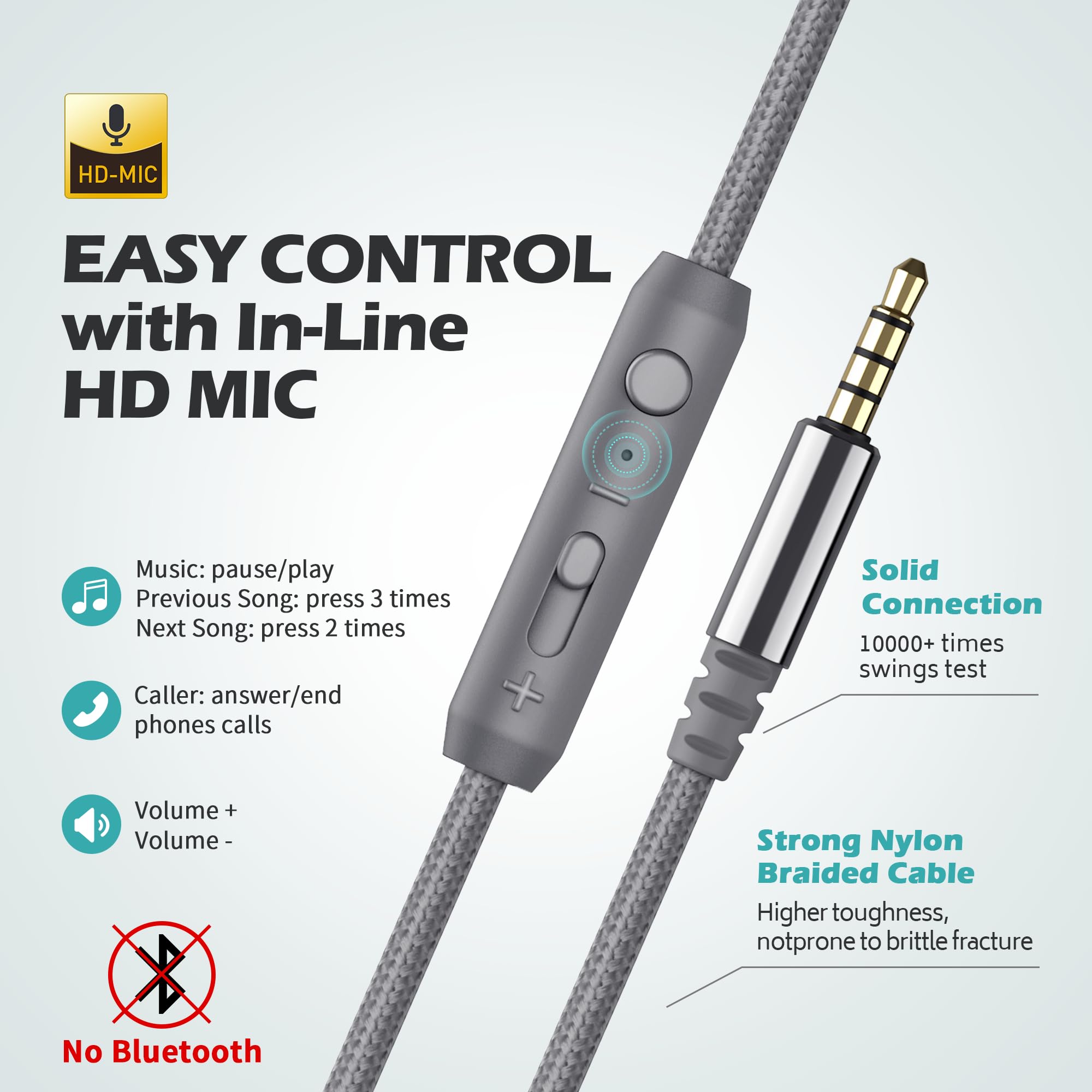 AILIHEN C8 inline mic and remote visible for hands-free calls and control