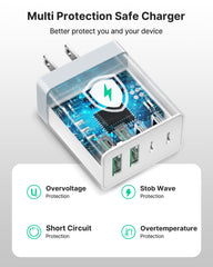 Aiminu cargador conectado en pared cargando varios dispositivos simultáneamente