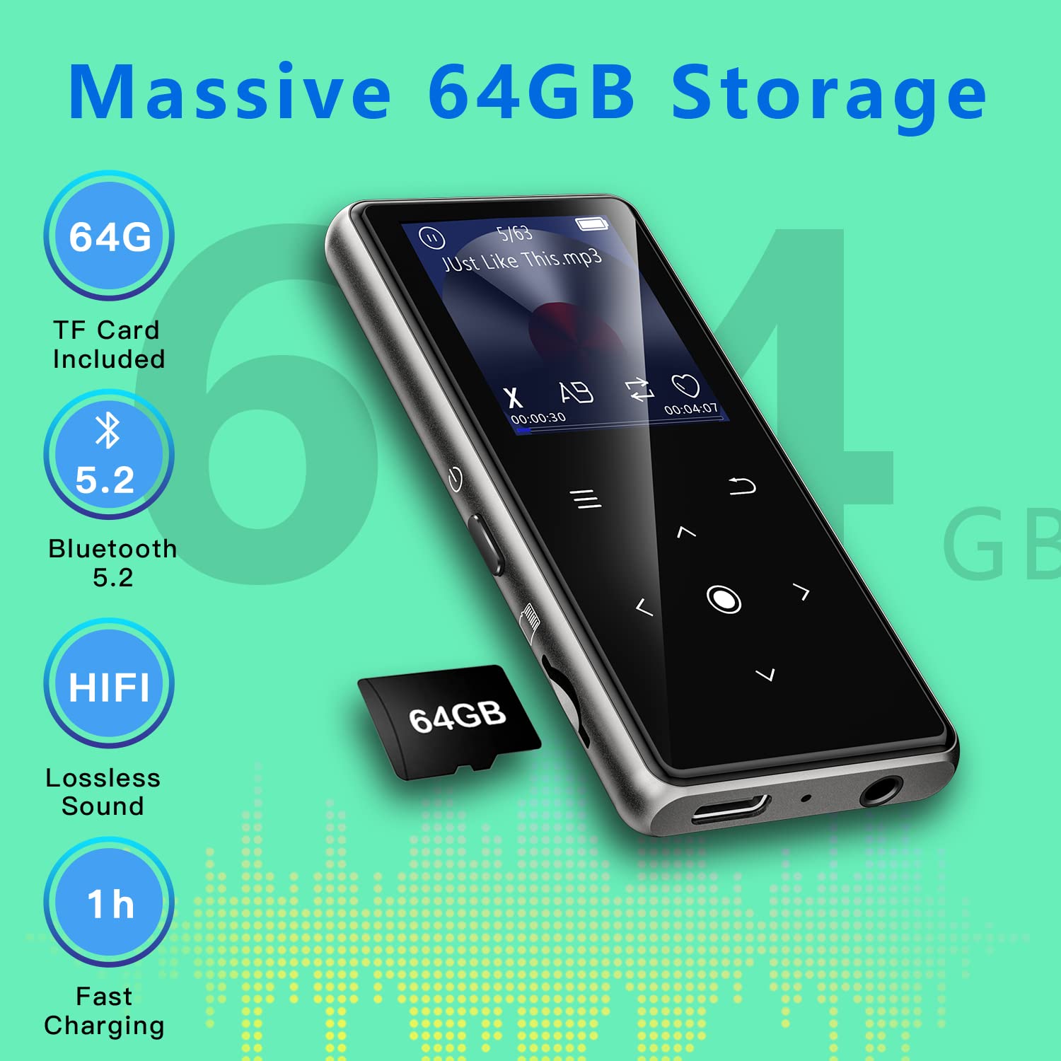 AiMoonsa contenido de la caja con tarjeta 64GB, cable Type-C y auriculares incluidos