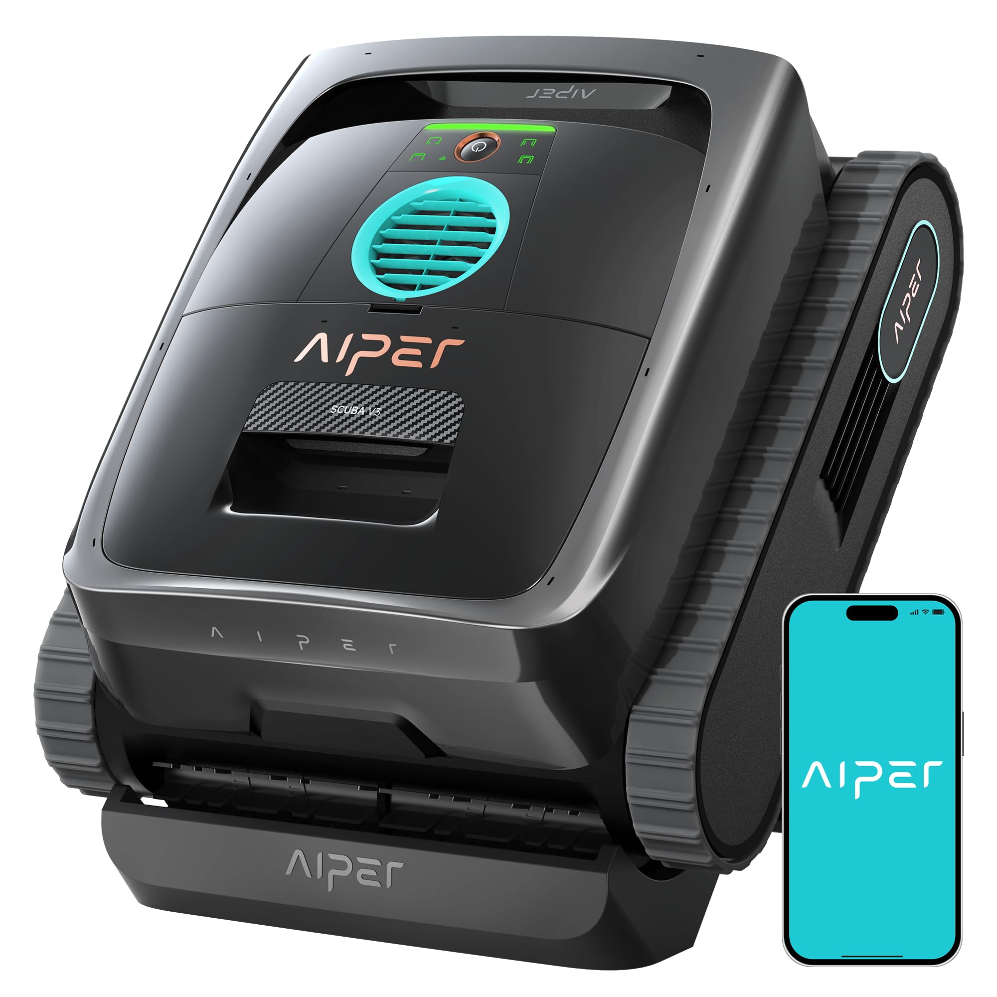 AIPER Scuba V3 front view showing grey shell and intake, fast debris pickup
