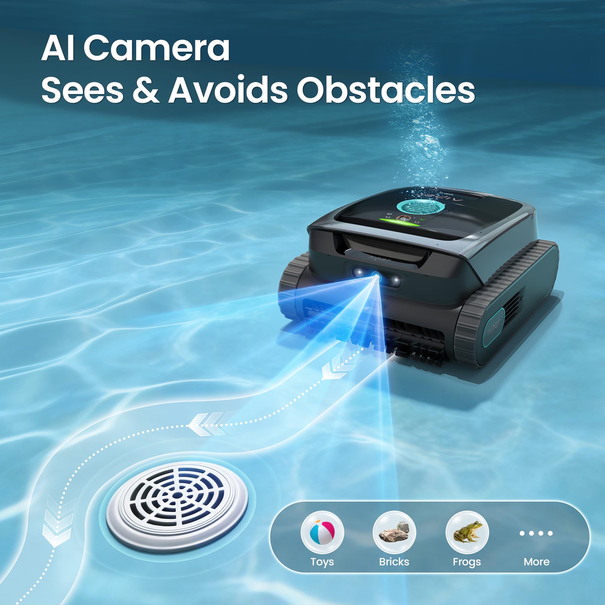 AIPER Scuba V3 cleaning pool floor in use removing leaves and sand