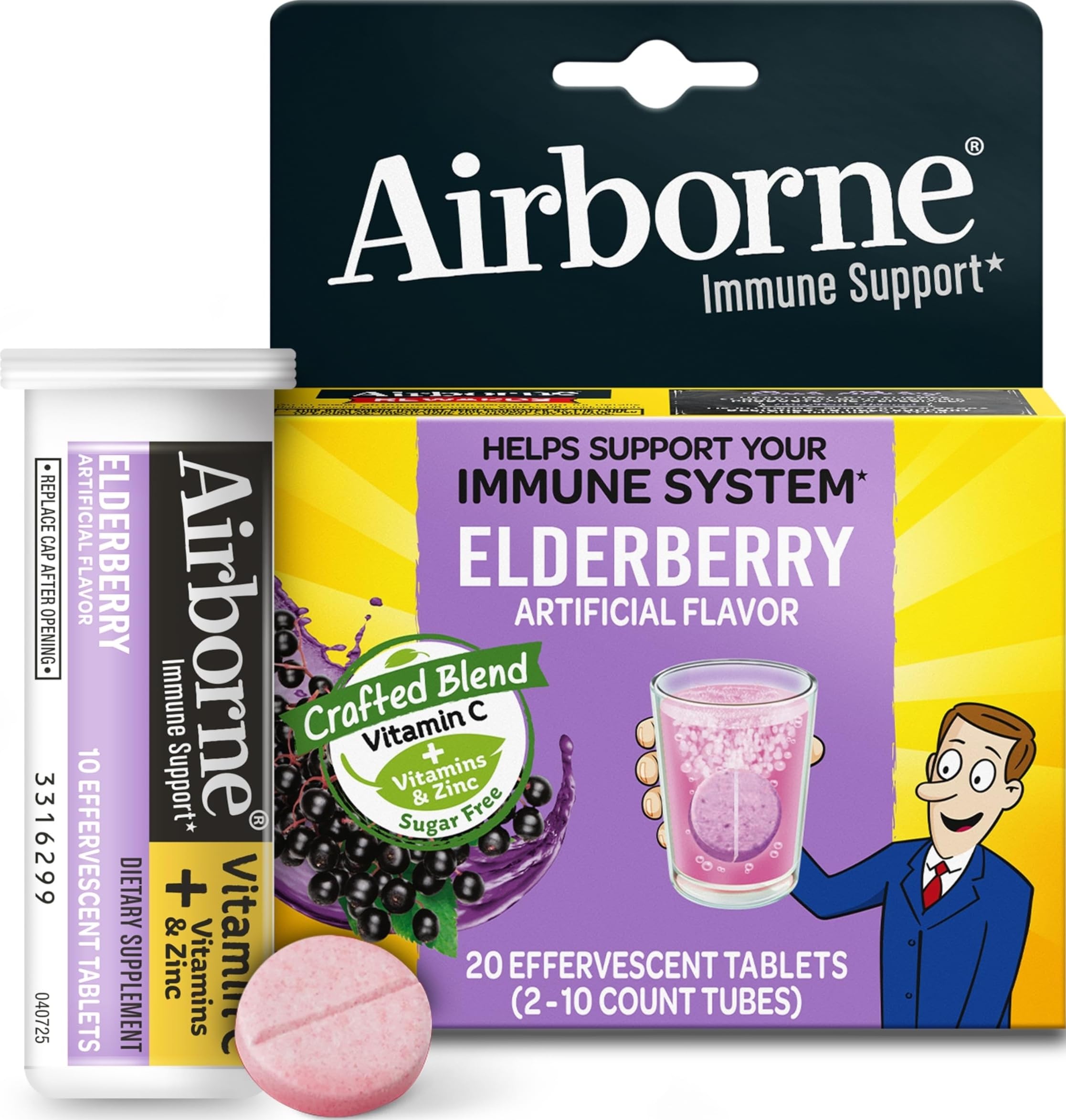 Airborne empaque frontal elderberry mostrando caja y marca para identificación fácil
