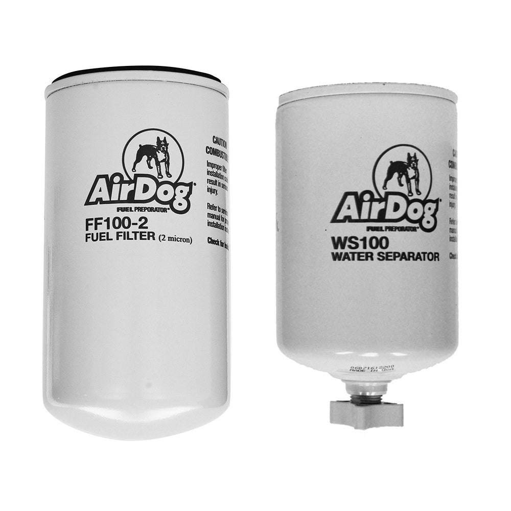 AirDog empaque frontal del combo WS100 y FF100-2 mostrando marca y compatibilidad
